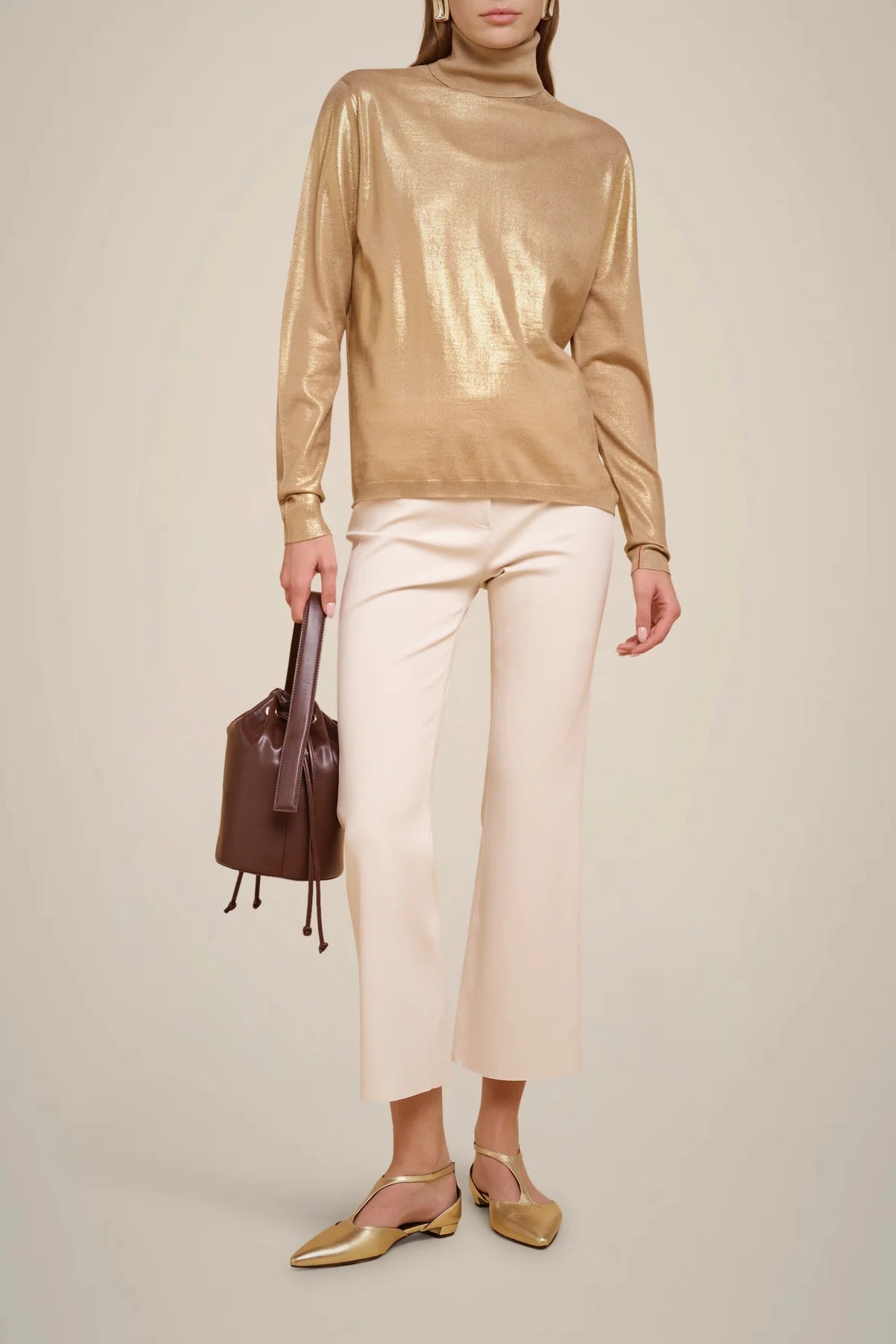 Flared Ankle Pants for Women - High Waist Wide Leg Trousers in Almond Color | Casual Office Wear & Spring Summer Fashion Outfits