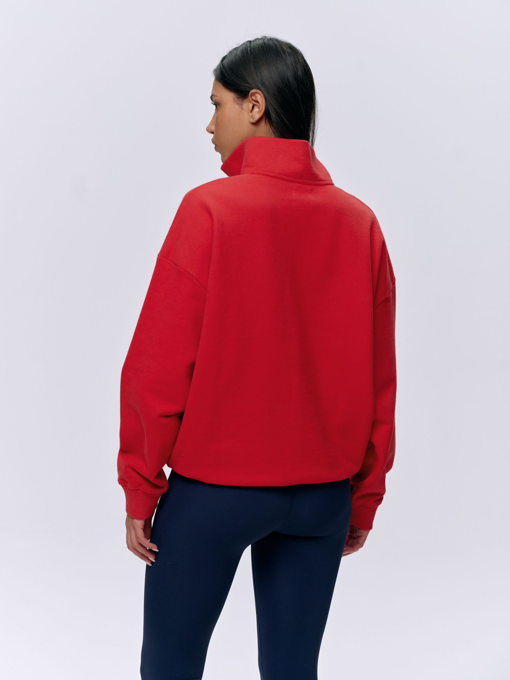 Adanola Women's Running Oversized Funnel Neck Zip-Up Sweatshirt - Classic Red | Athletic Hoodie for Jogging, Gym & Casual Wear