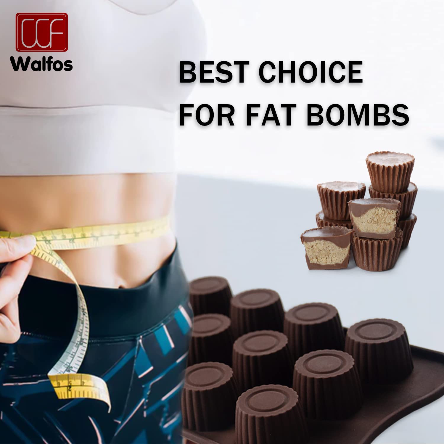 Walfos Silicone Peanut Butter Cup Mold Set of 3 - Perfect for Keto Fat Bombs, Candy Making, Dark Chocolate & Mini Peanut Butter Cups | Ideal for Keto Diet, Homemade Treats & Party Favors