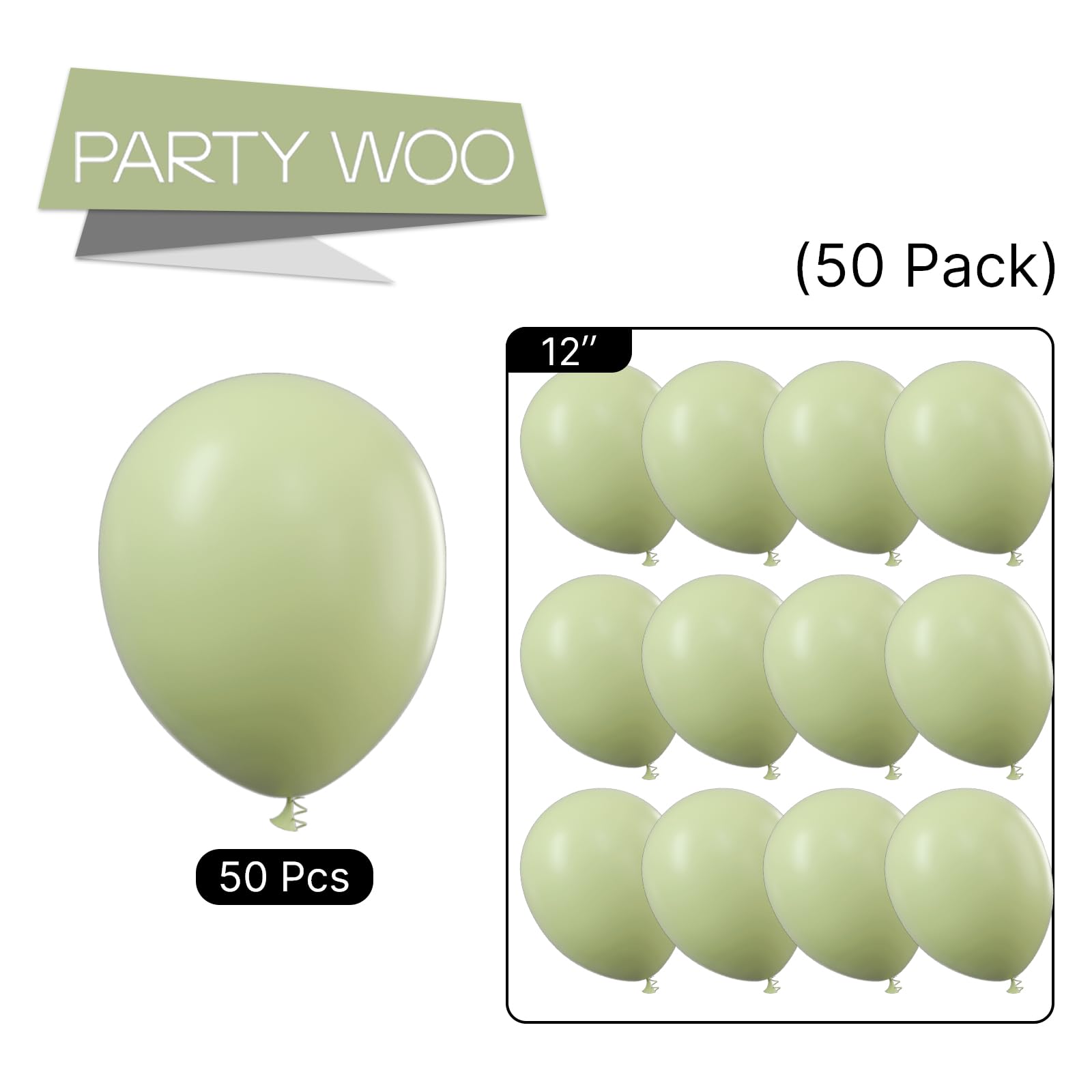 50 Pack 12 Inch Beryl Green Balloons - Dusty Green Balloons for Balloon Garland, Arch, Birthday Party, Wedding & Boho Decorations - Perfect for Baby Showers, Bridal Showers & Anniversary Celebrations