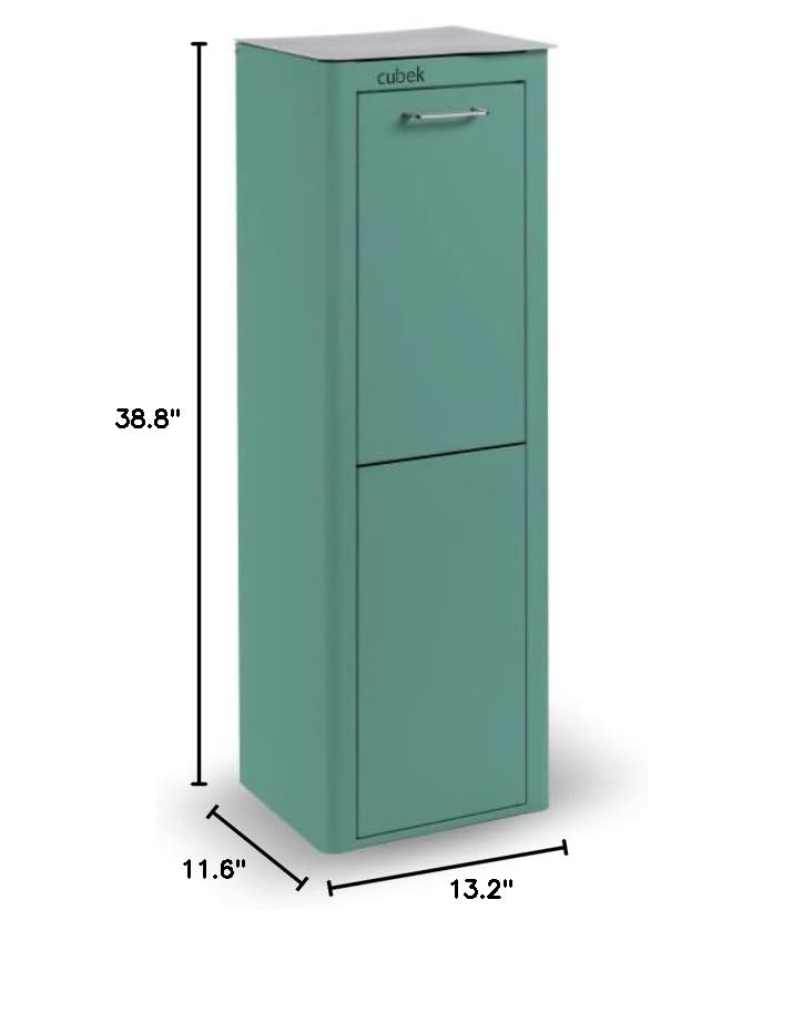 Don Hierro - Cubek | 10 Gallon Dual Compartment Trash Can with Recycling Bin | Modern Waste Bin for Home, Kitchen, Office | Space-Saving Design for Small Spaces & Eco-Friendly Waste Sorting - Turquoise