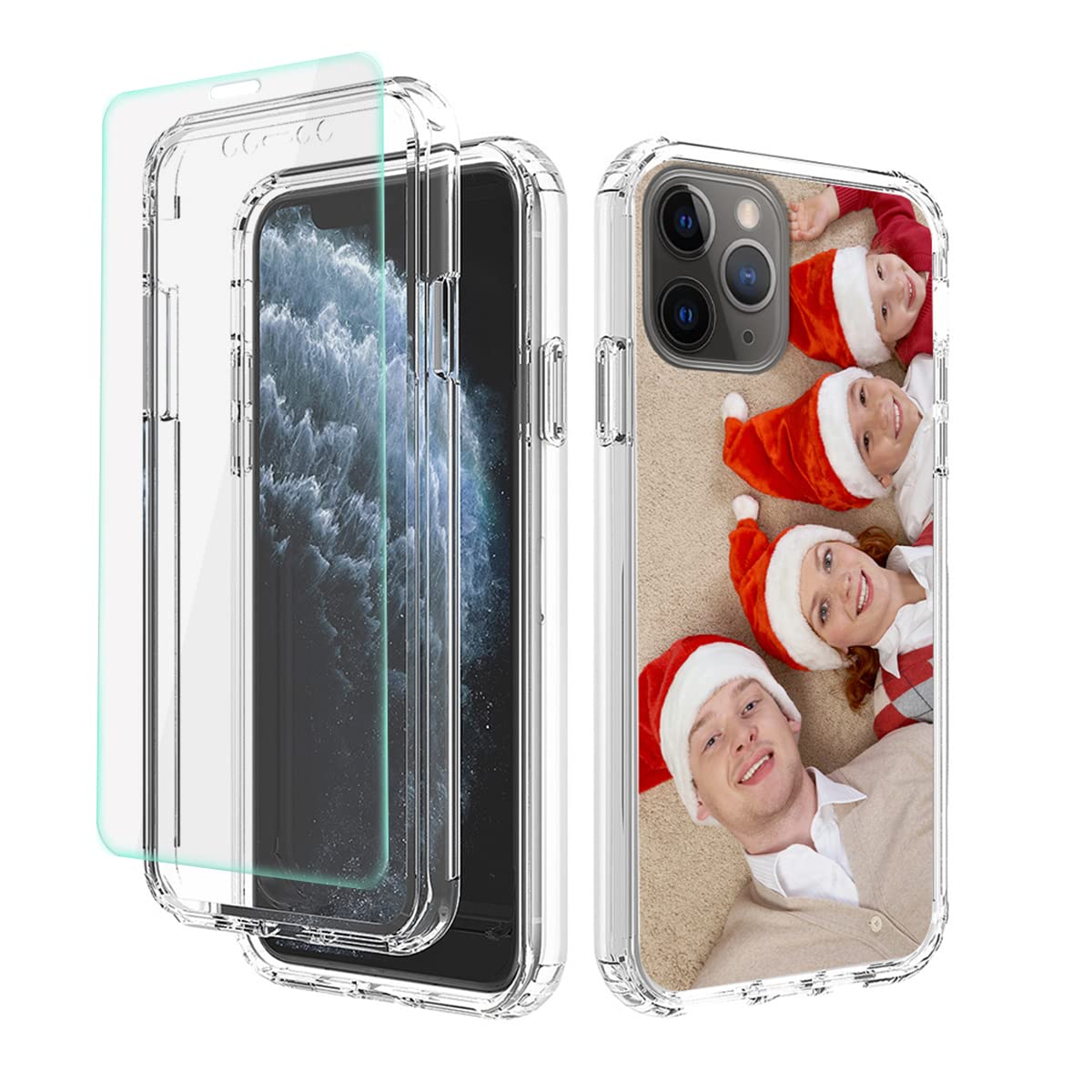 Custom iPhone 11 Pro Clear Phone Case with Photo - Personalized Shockproof Heavy Duty Cover, 3-in-1 Military Grade Protection with Screen Protector - Perfect for Christmas Gifts, Travel & Everyday Use