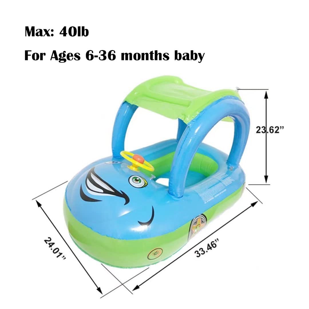 Inflatable Baby Pool Float with Canopy & Steering Wheel - Sunshade Swim Ring Boat for Toddlers & Kids - Perfect for Summer Swimming, Beach Trips and Backyard Pool Fun