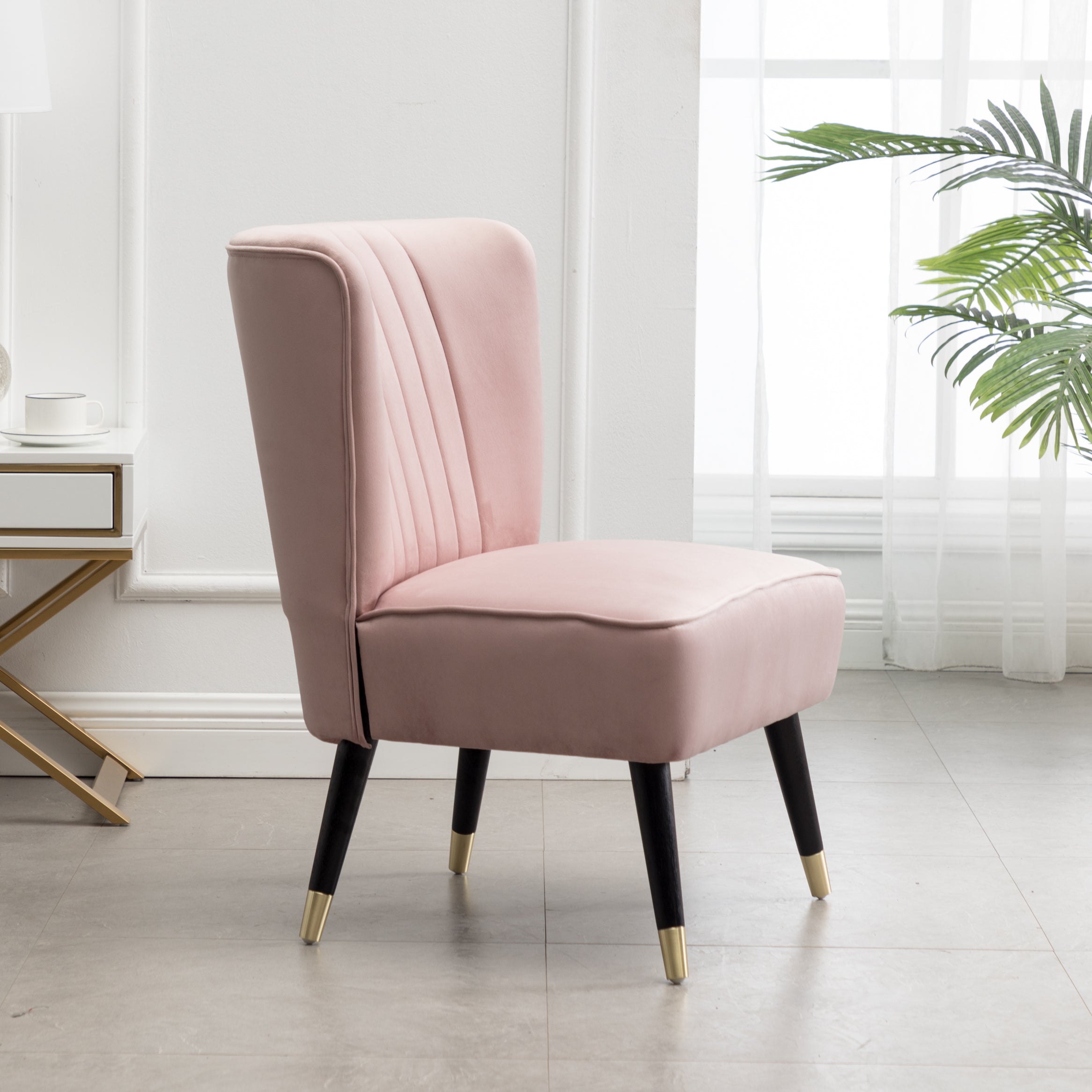 Roundhill Furniture Elon Contemporary Velvet Upholstered Accent Chair in Pink - Modern Lounge Chair for Living Room, Bedroom, or Office Decor