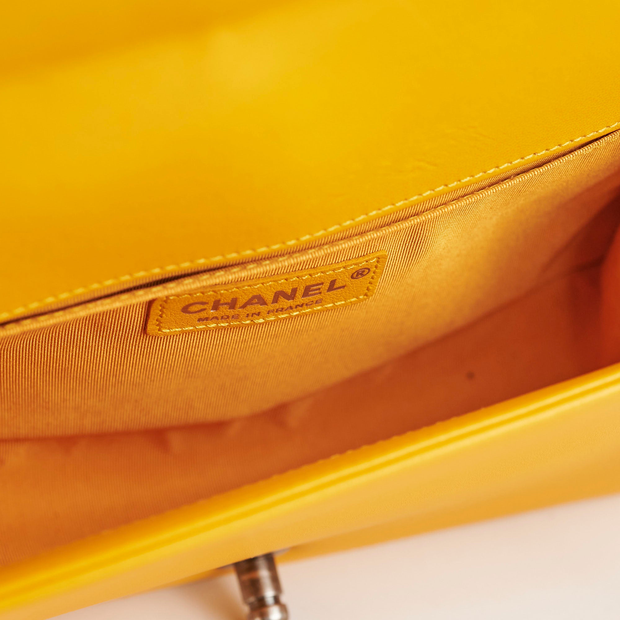 Chanel Old Medium Boy Bag in Lambskin Leather - Classic Yellow Luxury Handbag for Women | Perfect for Evening Events, Parties & Fashion Outings