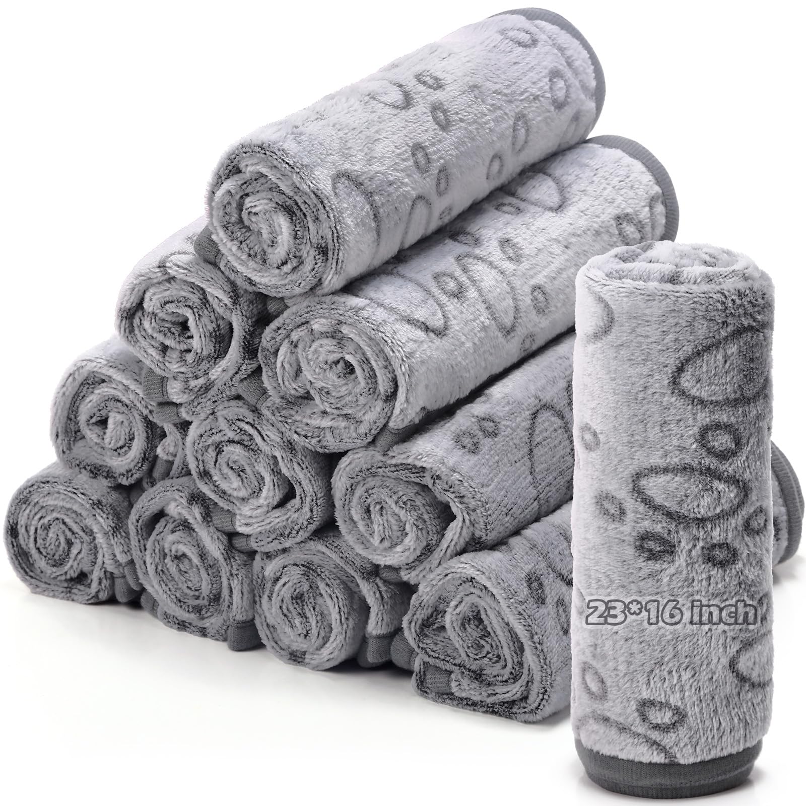 Soft Fleece Pet Blanket for Dogs & Cats - Warm Fluffy Throw for Sleeping - Paw Print Design (23x16 Inch, Gray)