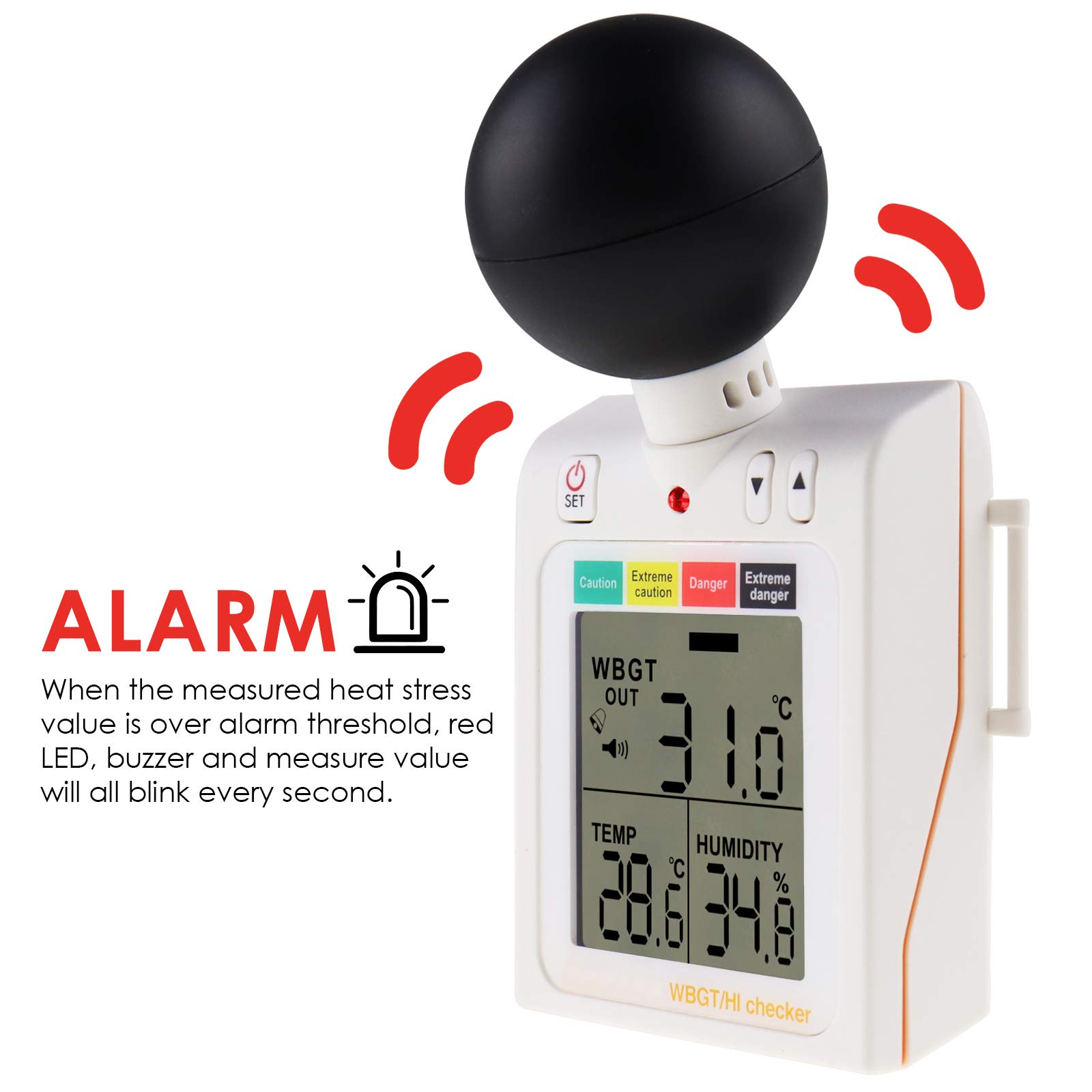 Digital Heat Stress Meter - Handheld Temperature & Humidity Monitor for Workplace Safety, Outdoor Activities & Industrial Use