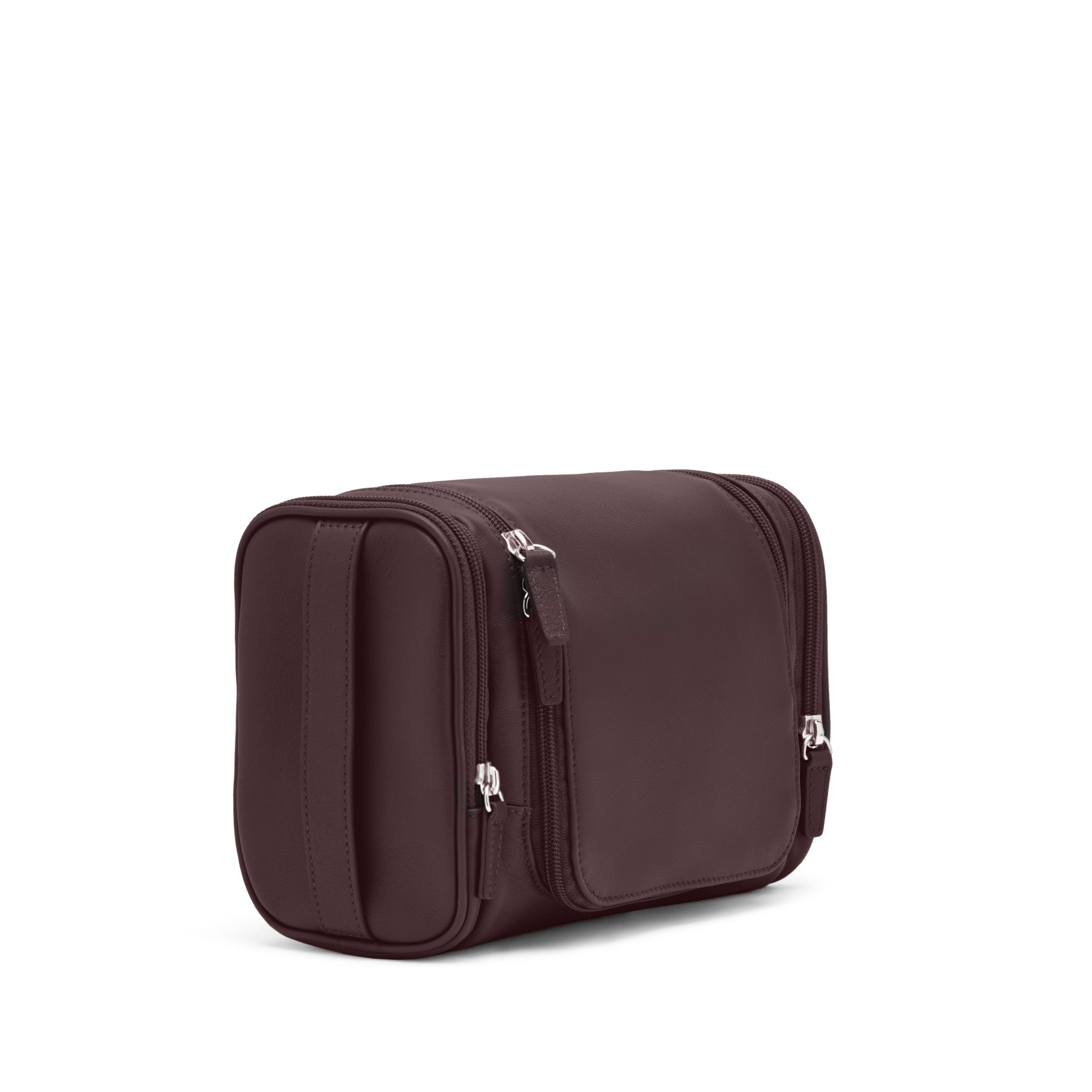Portable Travel Toiletry Bag - Small Hanging Cosmetic Organizer with Hooks, Brown Leather - Perfect for Camping, Gym & Airplane Carry-On Essentials