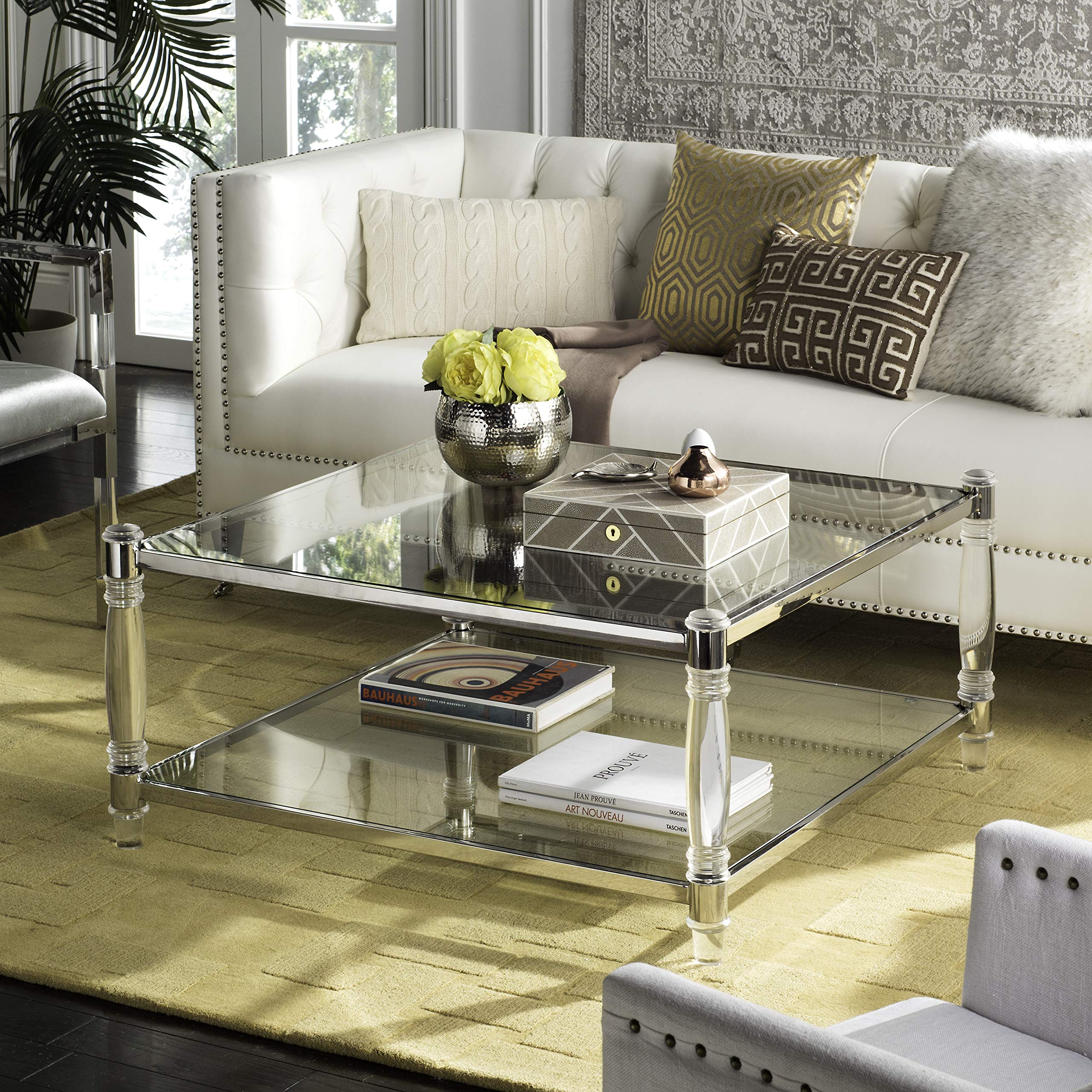 Safavieh Couture Home Isabelle Glam Silver Acrylic Coffee Table - Modern Living Room Centerpiece for Stylish Home Decor