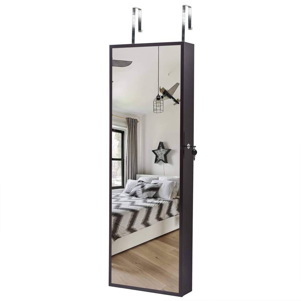 LED Jewelry Cabinet with Mirror - Lockable Wall-Mounted Organizer for Bedroom & Closet