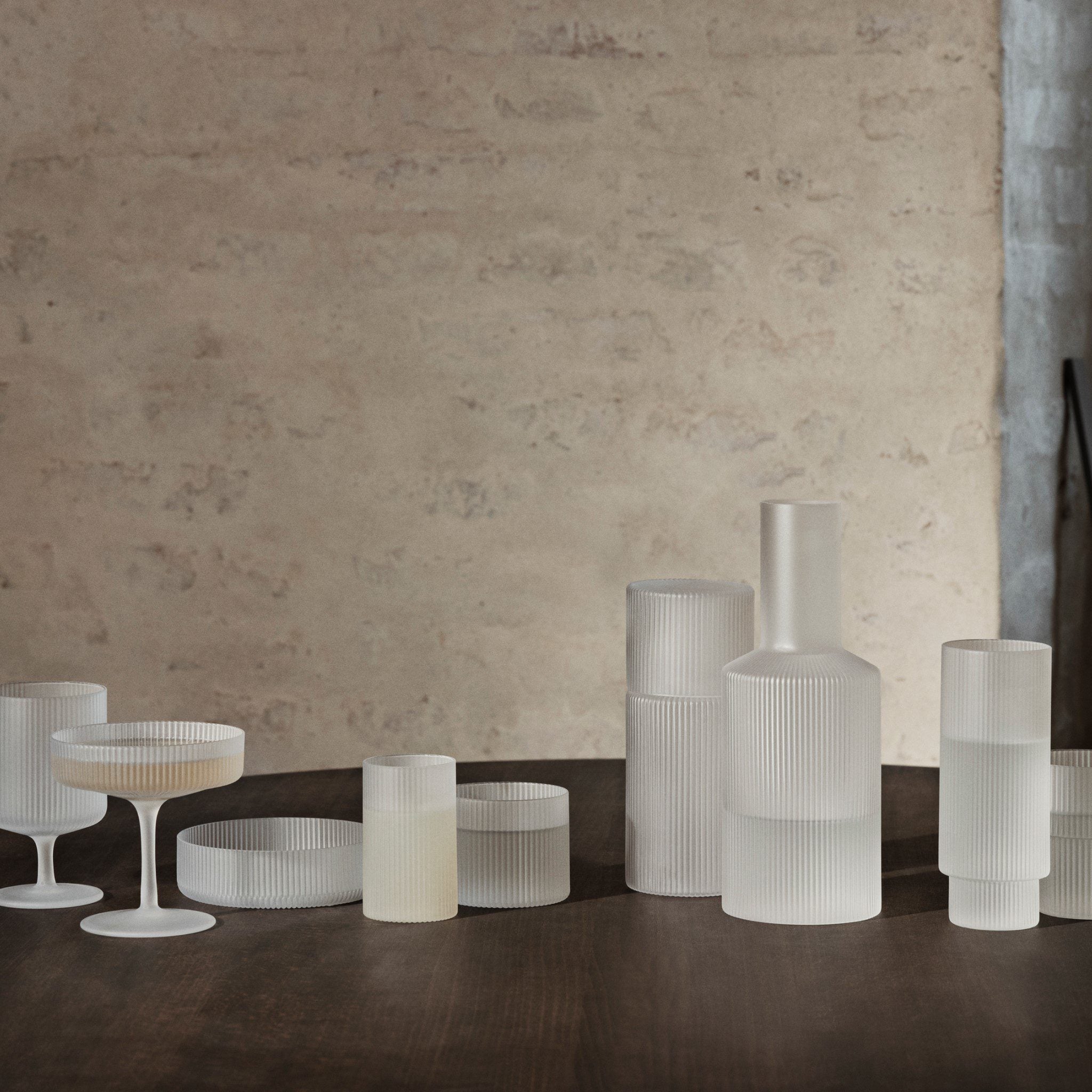 FERM LIVING Ripple Carafe - Frosted Glass Water Pitcher with Elegant Wave Design - Perfect for Serving Water, Juice & Cocktails at Dinner Parties & Home Decor