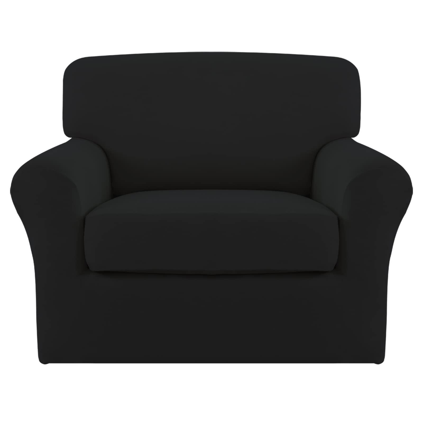 2-Piece Stretch Microfiber Chair Slipcover - Soft Spandex Fitted Sofa Cover with Elastic Bottom, Washable Furniture Protector for Kids & Pets (Black) - Perfect for Living Room, Office, and Dorm Decor