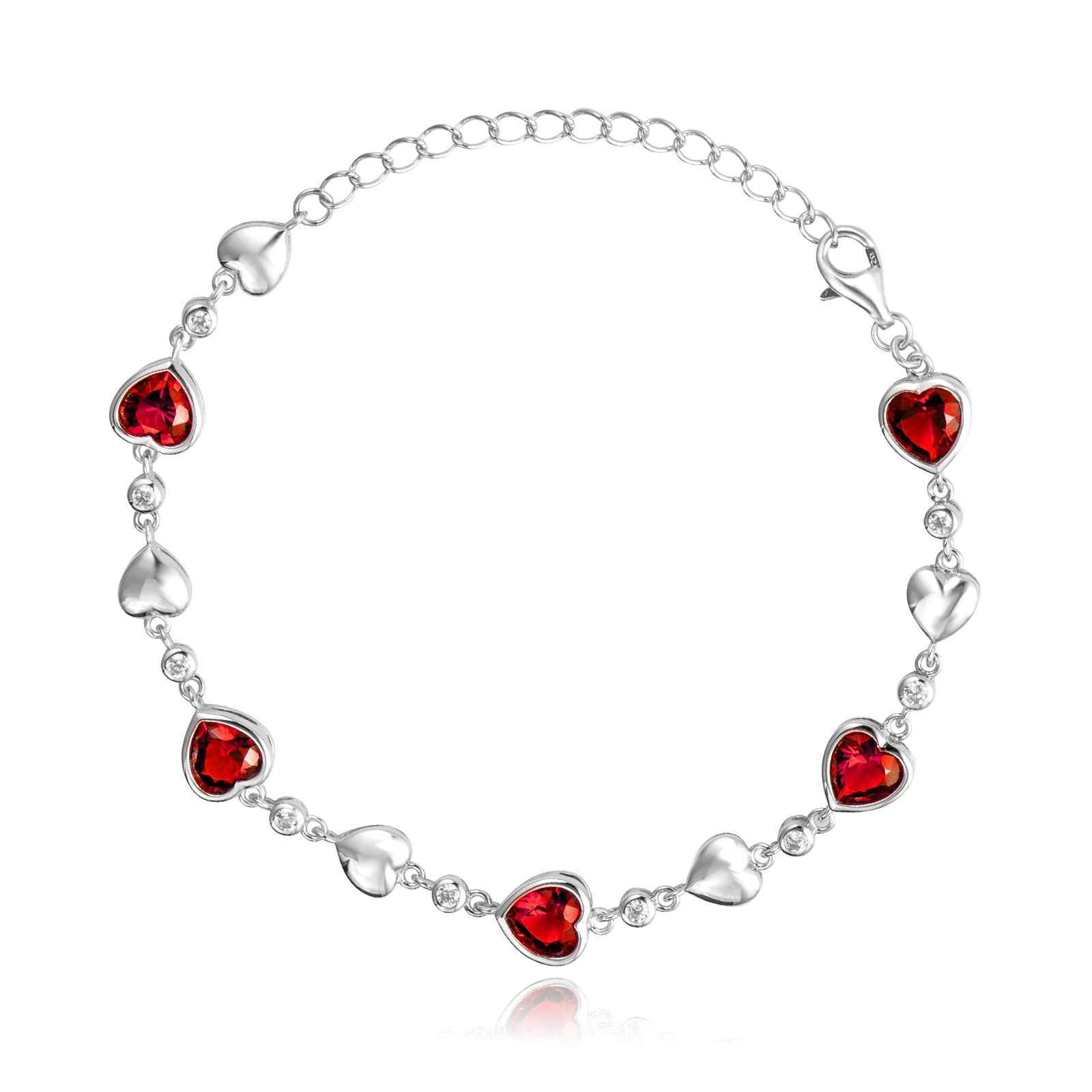 FANCIME Sterling Silver Birthstone Bracelet for Women - Heart Tennis Bracelet with Created Gemstone, 6.3+2 Inches - Perfect Valentine's Day, Anniversary, Birthday Gift for Her (Girlfriend, Wife, Mom, Grandma) | Elegant Jewelry for Date Nights, Weddings & Special Occasions