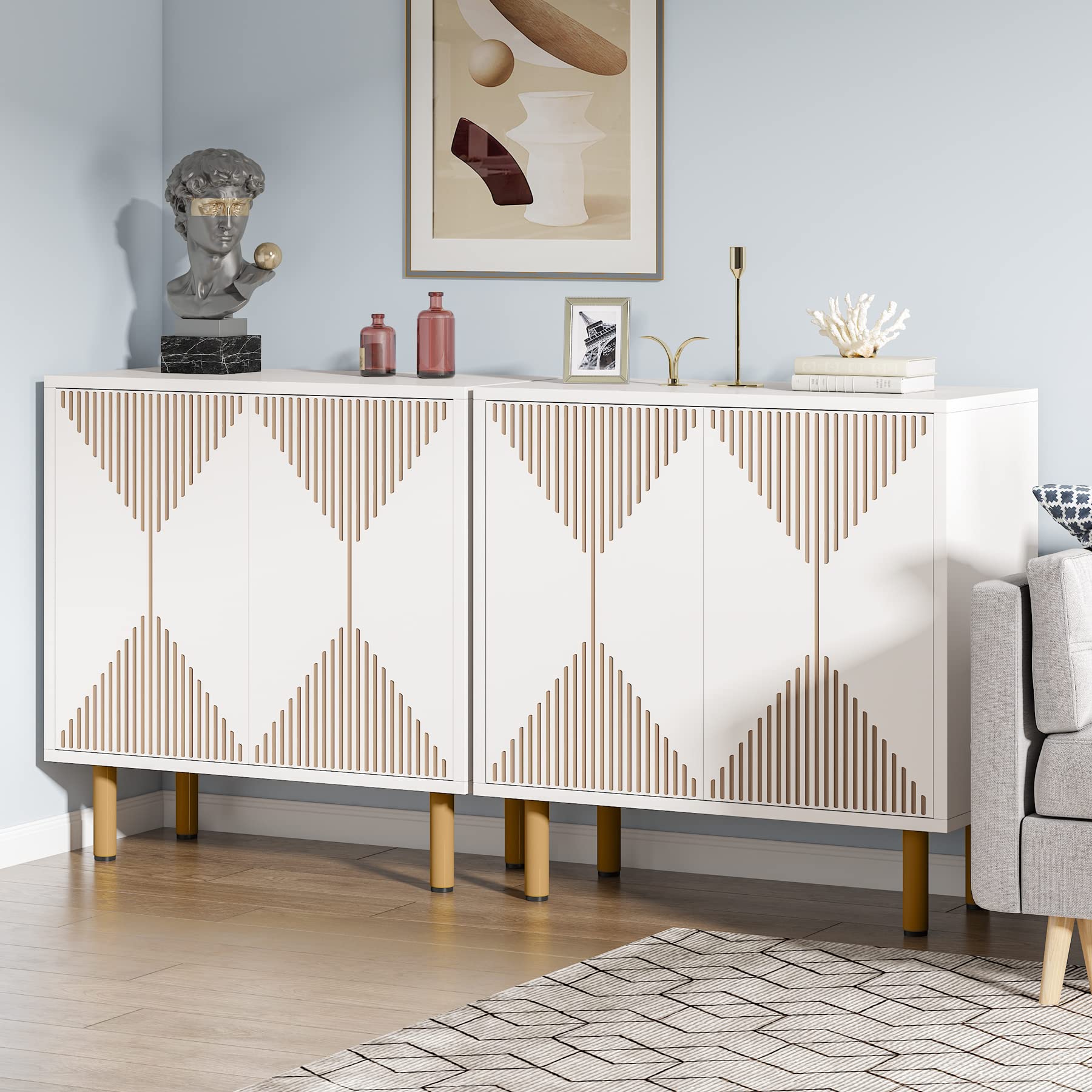 Tribesigns Modern White Storage Cabinet Set - 59
