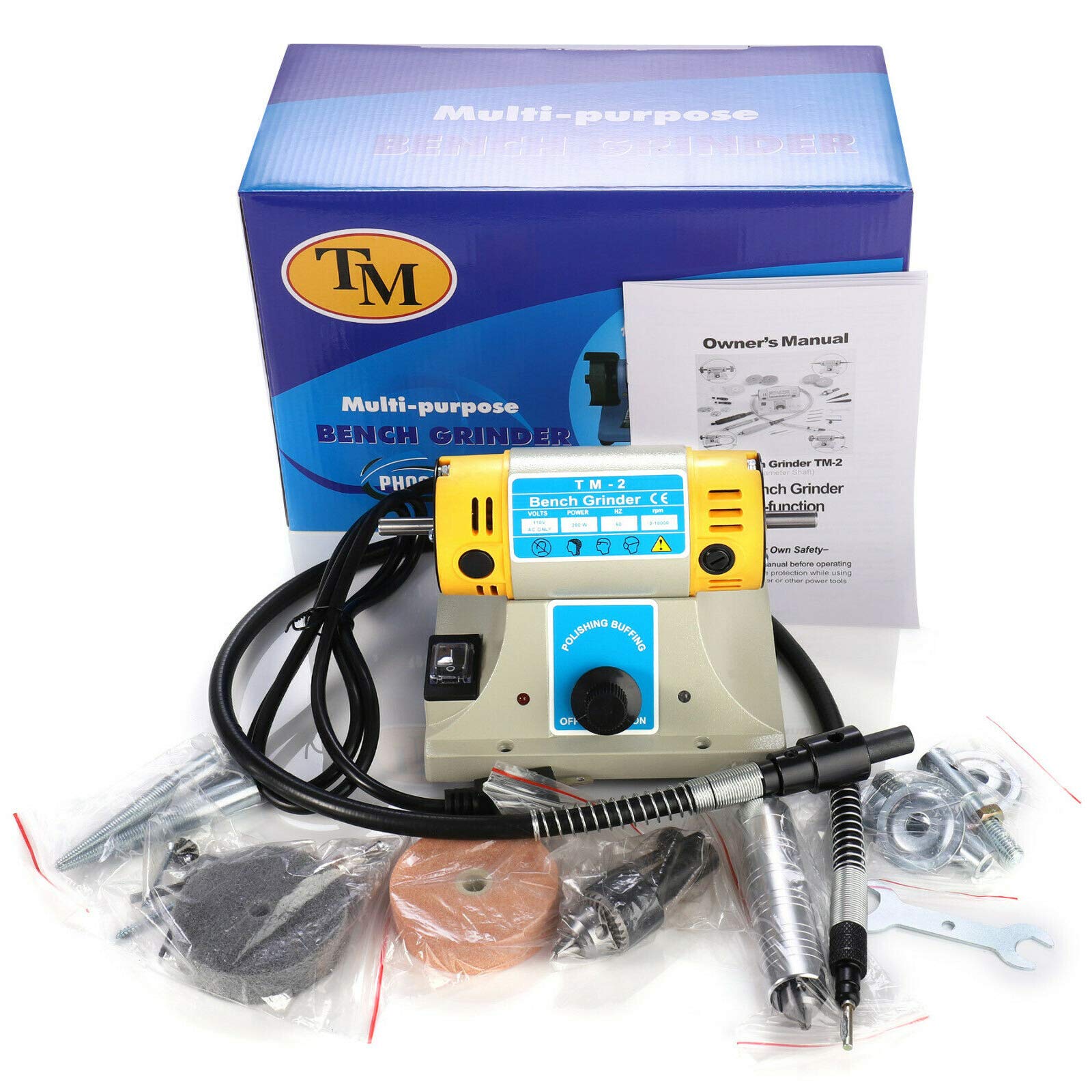 Professional Bench Polisher - 10000r/min Jewelry Gem Polishing Grinding Buffer Machine with 350W Motor & 110V Power - Mini Bench Lathe Tool Kit for Jewelers & DIY Crafts - Perfect for Jewelry Making, Metal Polishing & Small Workshop Projects