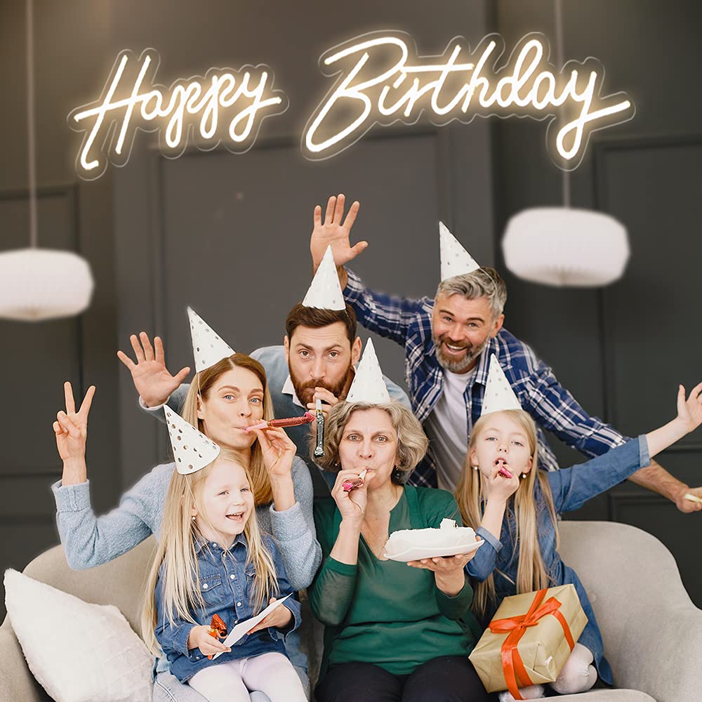Extra Large Happy Birthday Neon Sign - 66' x 39' LED Party Decor in Warm White | Perfect for Birthday Celebrations, Home Decor & Event Lighting