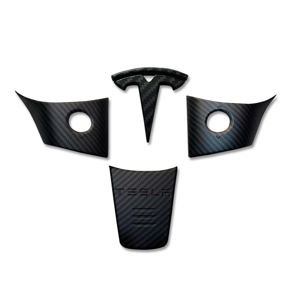 Premium Tesla Steering Wheel Cover with T Logo - Black Matte Carbon Fiber for Model 3 & Model Y | Enhance Grip & Style | Perfect for Daily Commute & Road Trips