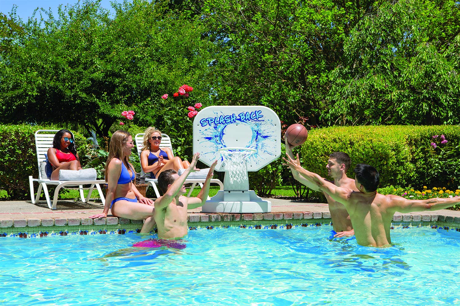 Poolmaster 72820 Splashback Poolside Basketball Game - Blue, 34W x 38D x 45H Inches - Fun Outdoor Water Activity for Kids & Adults, Perfect for Pool Parties & Backyard Games