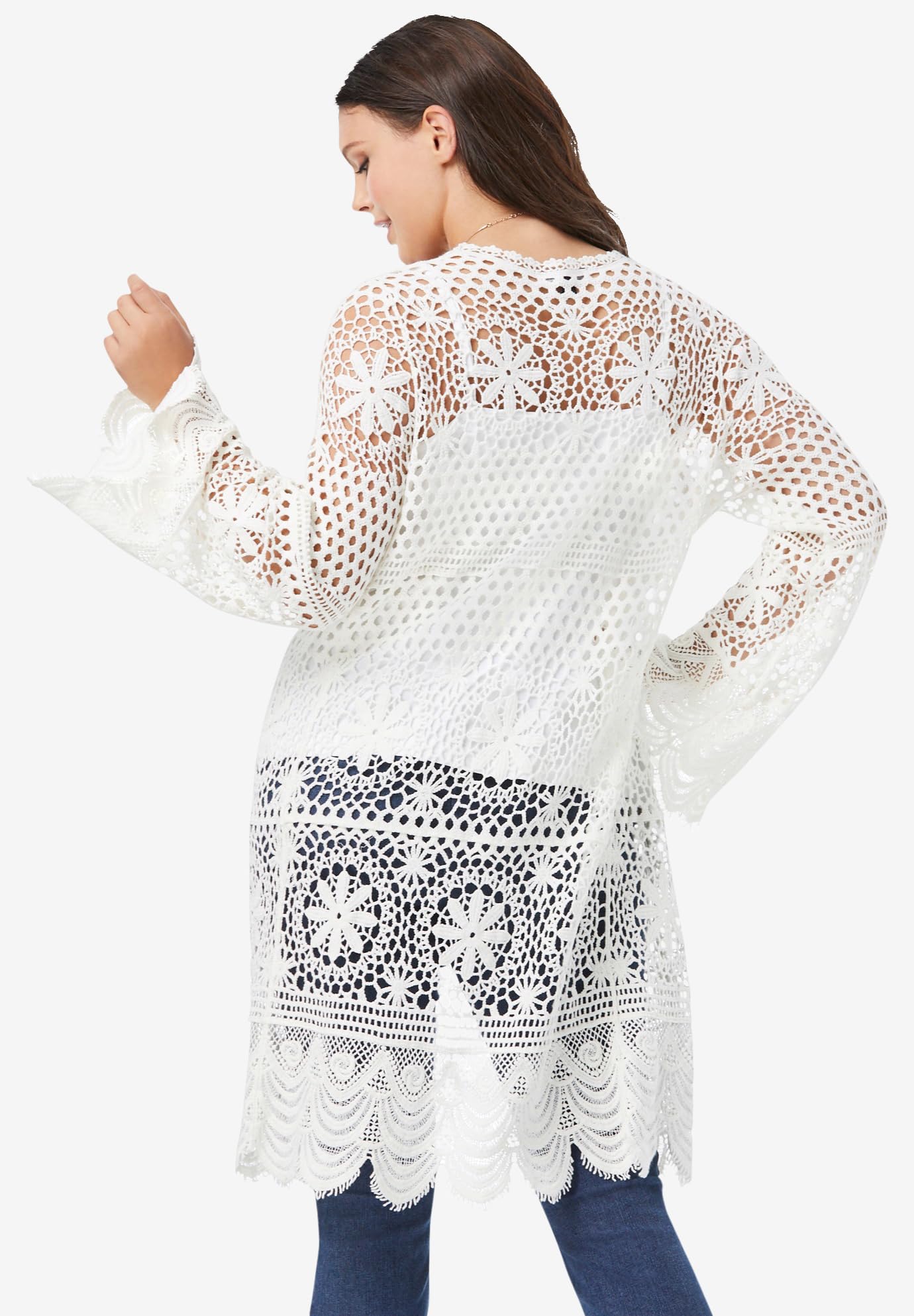 Romantic Plus Size Floral Lace Crochet Duster Cardigan for Women | Boho Chic Cover-Up for Beach, Wedding & Special Occasions