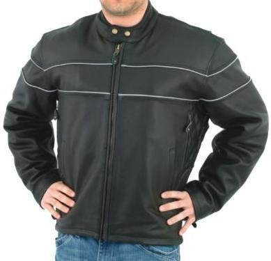 Men's Vented Reflective Piping Leather Motorcycle Jacket - Breathable Biker Jacket for Riding Safety - Perfect for Motorcycle Enthusiasts & Urban Commuters