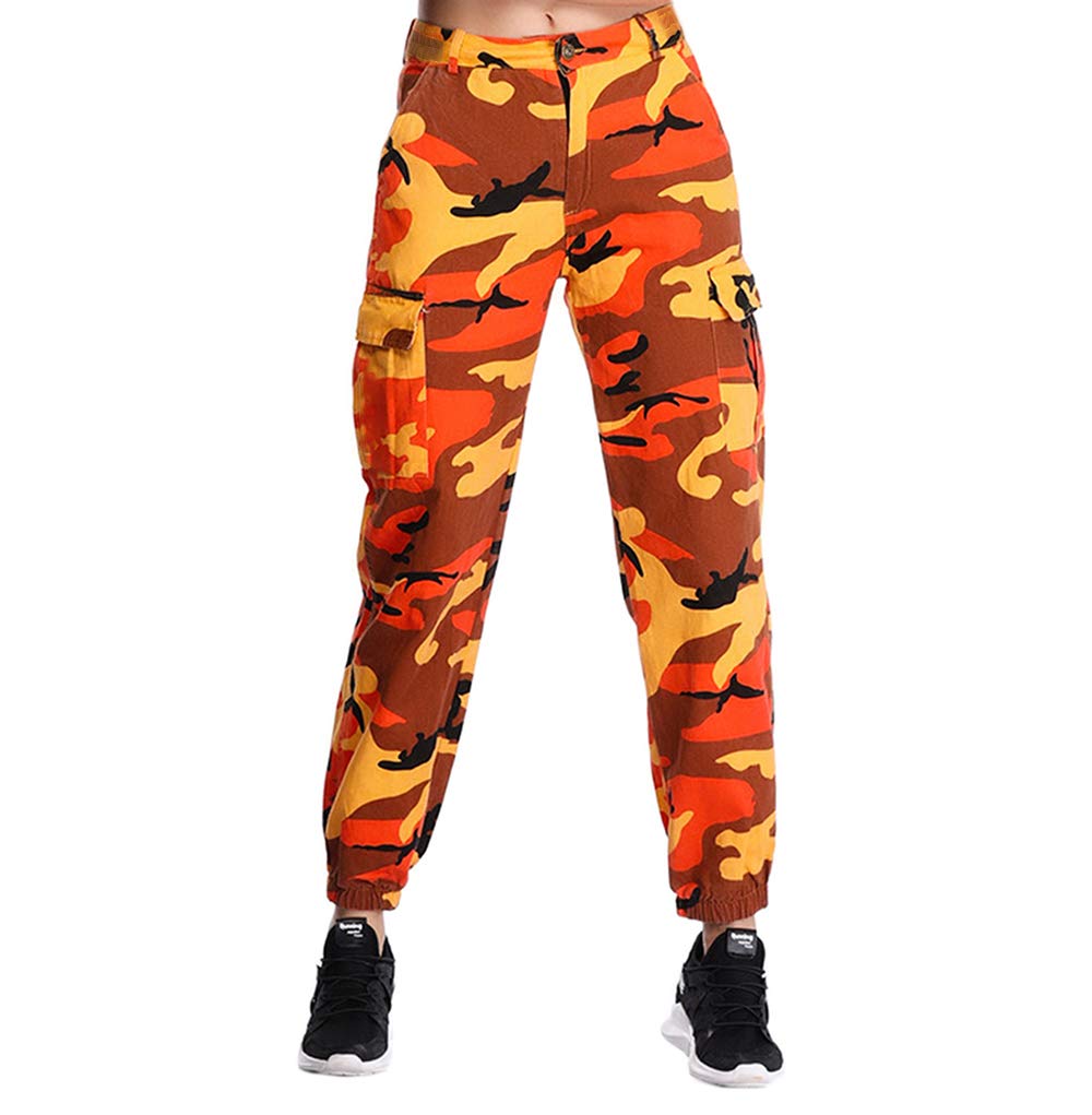 ZODLLS Women's Camo Cargo Pants - Elastic Waist Casual Jogger Pants with Pockets | Cool Camouflage Trousers for Outdoor, Hiking & Streetwear Fashion