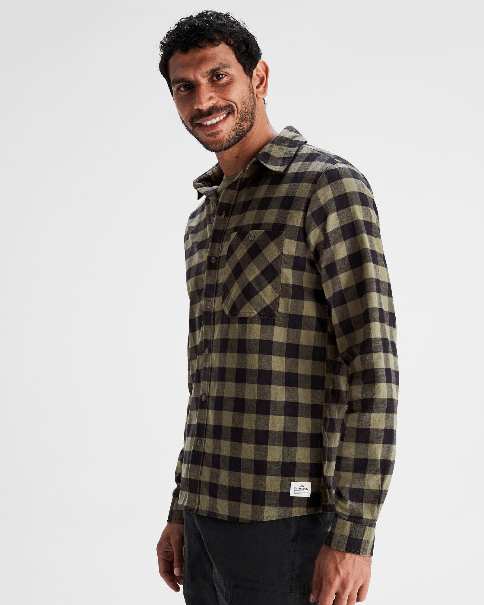 Men's Fyfe Flannel Shirt - Light Moss Gingham Checkered Plaid Shirt for Men | Casual Outdoor Wear & Fall Layering