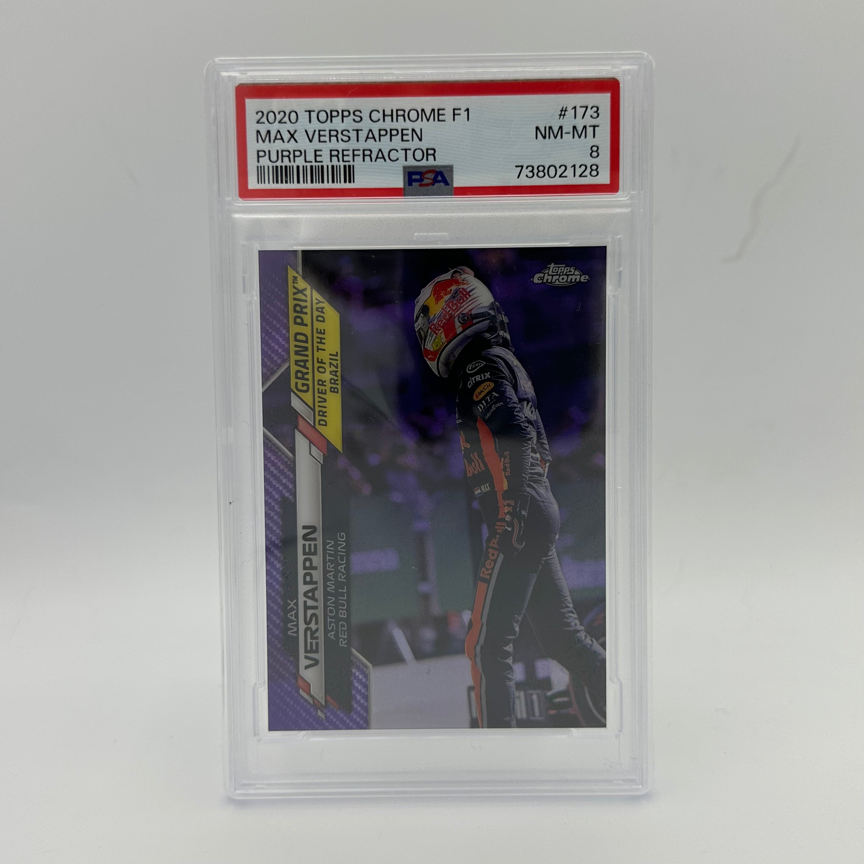 PSA 8 Graded 138/399 MAX VERSTAPPEN #173 Purple Refractor Trading Card - Perfect for F1 Collectors and Sports Memorabilia Enthusiasts