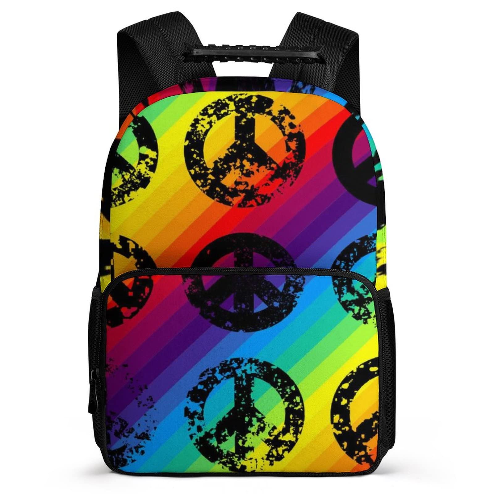 Lightweight Durable Anti-Theft Backpack for High School & College - Smooth Zipper Peace Sign Rainbow Design - Perfect for School, Travel & Daily Commute