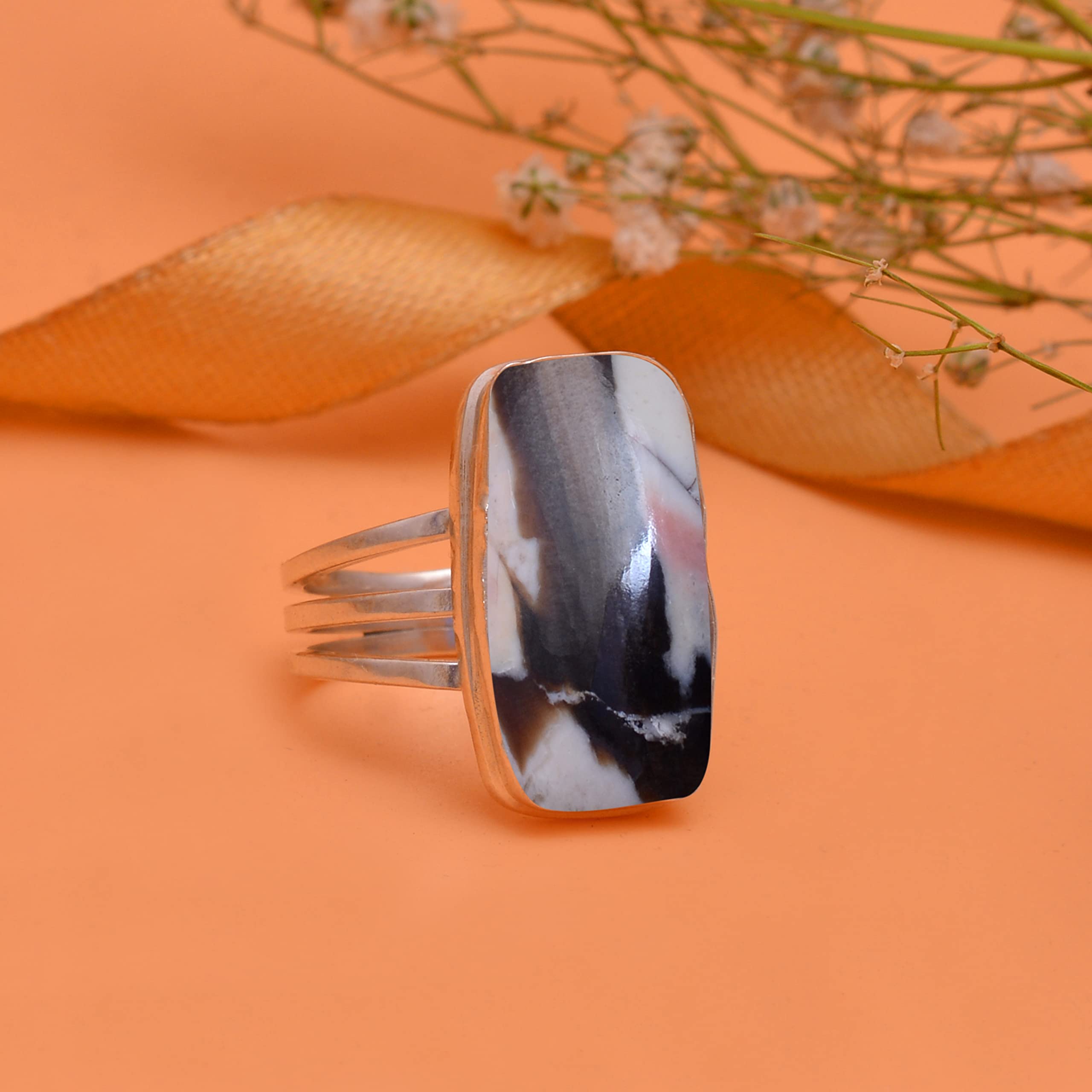 Veracity Jewelry Women's Peanut Wood Jasper Ring - 925 Sterling Silver Healing Meditation Jewelry with Coffee Color Jasper Gemstone (VSR-778) | Handmade Spiritual Jewelry for Yoga, Meditation & Positive Energy