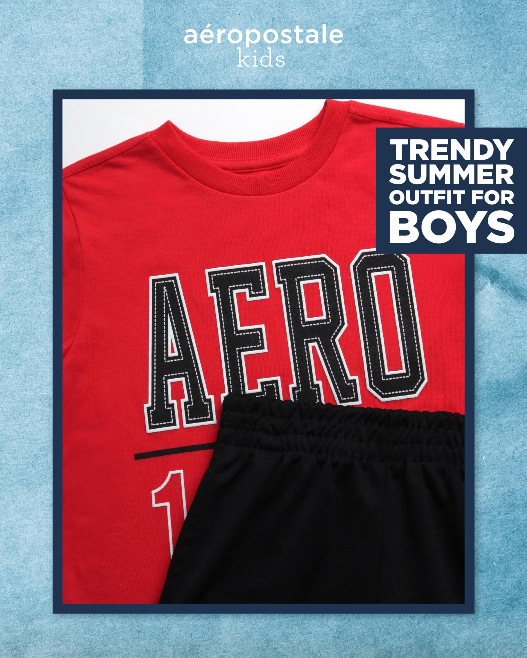 AEROPOSTALE Boys' Active Shorts Set - 2 Piece Short Sleeve T-Shirt & Breathable Mesh Gym Shorts - Comfortable Athletic Outfit for Boys Age 4-12 - Perfect for Sports, Gym, Playground & Summer Activities
