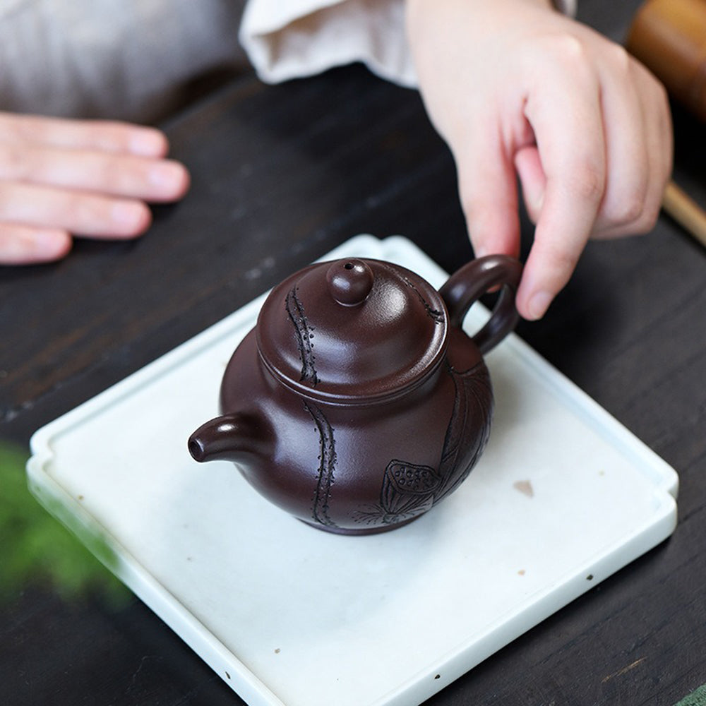 Premium Yixing Purple Clay Lotus Teapot - Handcrafted Chinese Ceramic Teapot for Oolong & Pu-erh Tea | Perfect for Tea Ceremonies, Gifts & Home Decor
