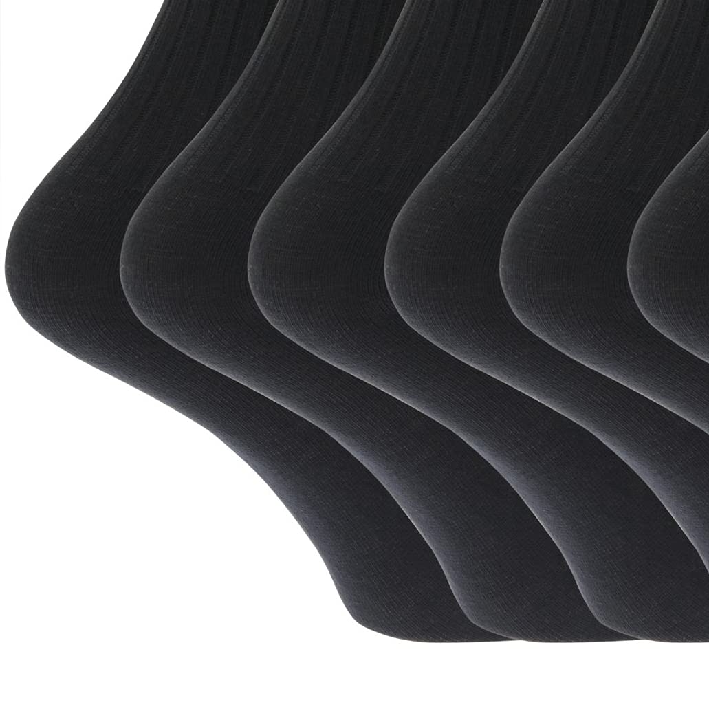 Men's 100% Cotton Ribbed Classic Ankle Socks - 6 Pack (UK 6-11/EU 39-45) - Black - Comfortable Everyday Wear for Work, Sports & Casual Outfits