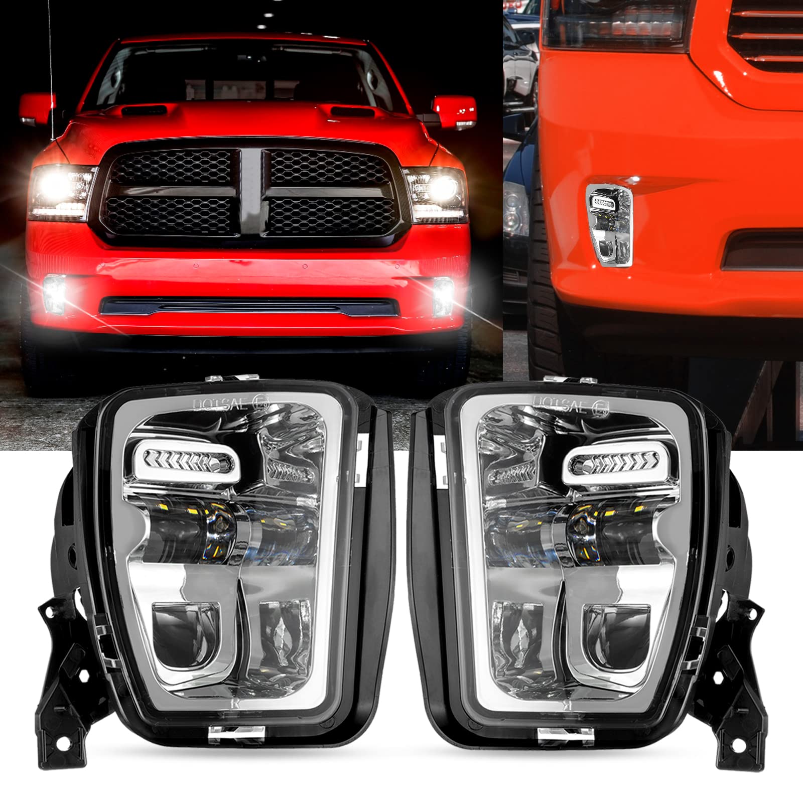 Auxbeam DOT Approved LED Fog Lights for Dodge Ram 1500 (2013-2018) - Bright Bumper Driving Lamps, Chrome Housing - Perfect for Night Driving & Off-Road Adventures