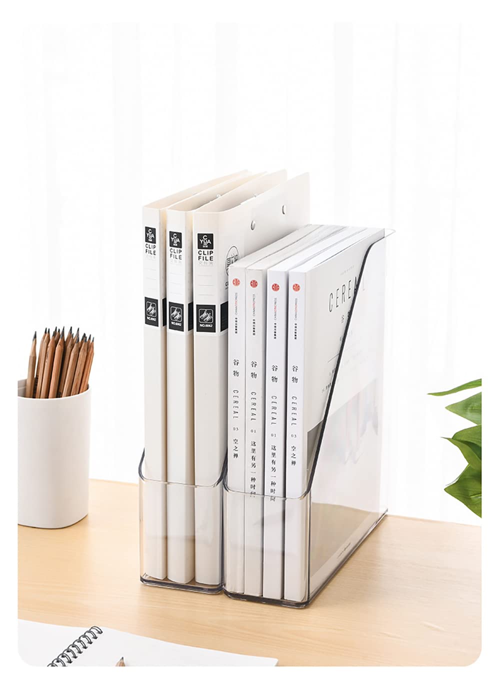 Clear Plastic Vertical Magazine Holder - 2 Pack Desktop File Organizer for Office, Books, Documents | Space-Saving Storage Solution for Home & Office Desks