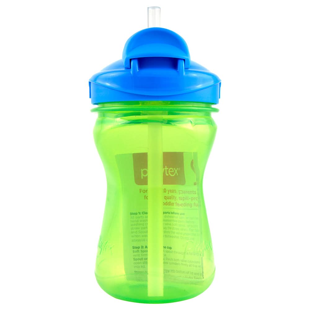 Playtex® Stage 2 Straw Cup 2-Pack - Green & Blue Spill-Proof Sippy Cups for Toddlers | Ideal for Daycare, Travel & Learning Independent Drinking
