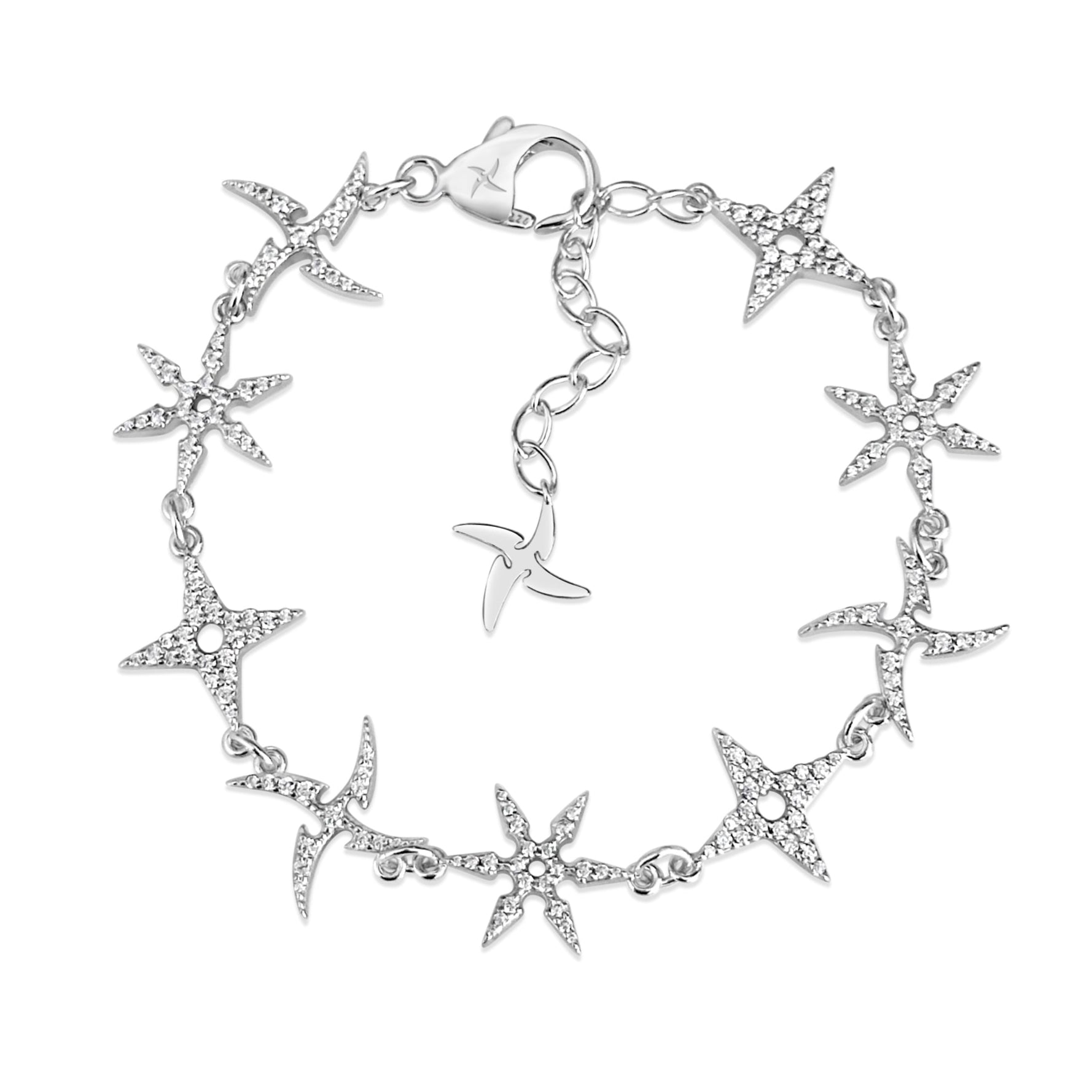 Iced Shuriken Bracelet - .925 Sterling Silver Men's & Women's Punk Jewelry - Perfect for Gifts, Parties, and Everyday Wear