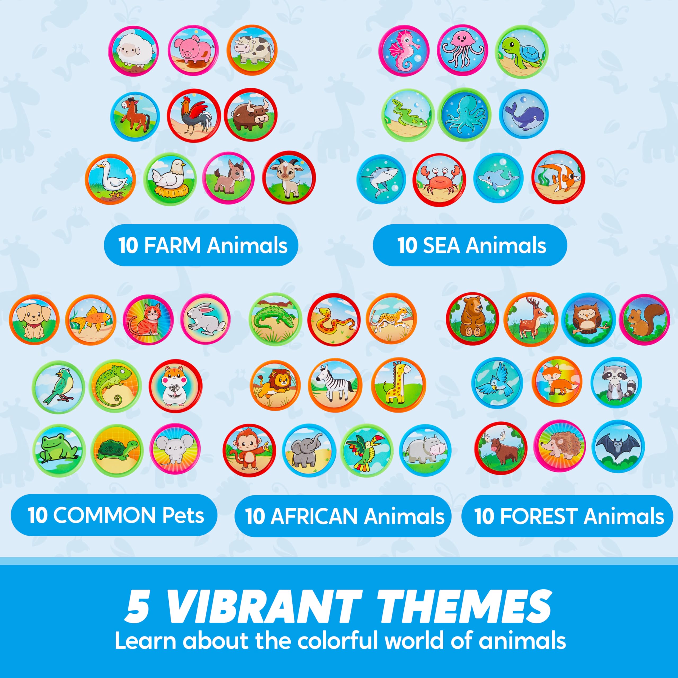JOYIN 50 Pcs Animal Stamps Set for Kids - 50 Unique Designs Including Farm & Sea Animals - Creative Craft Stamps for Classroom Prizes, Party Favors & DIY Projects - Perfect for Arts & Crafts, School Activities & Birthday Gifts