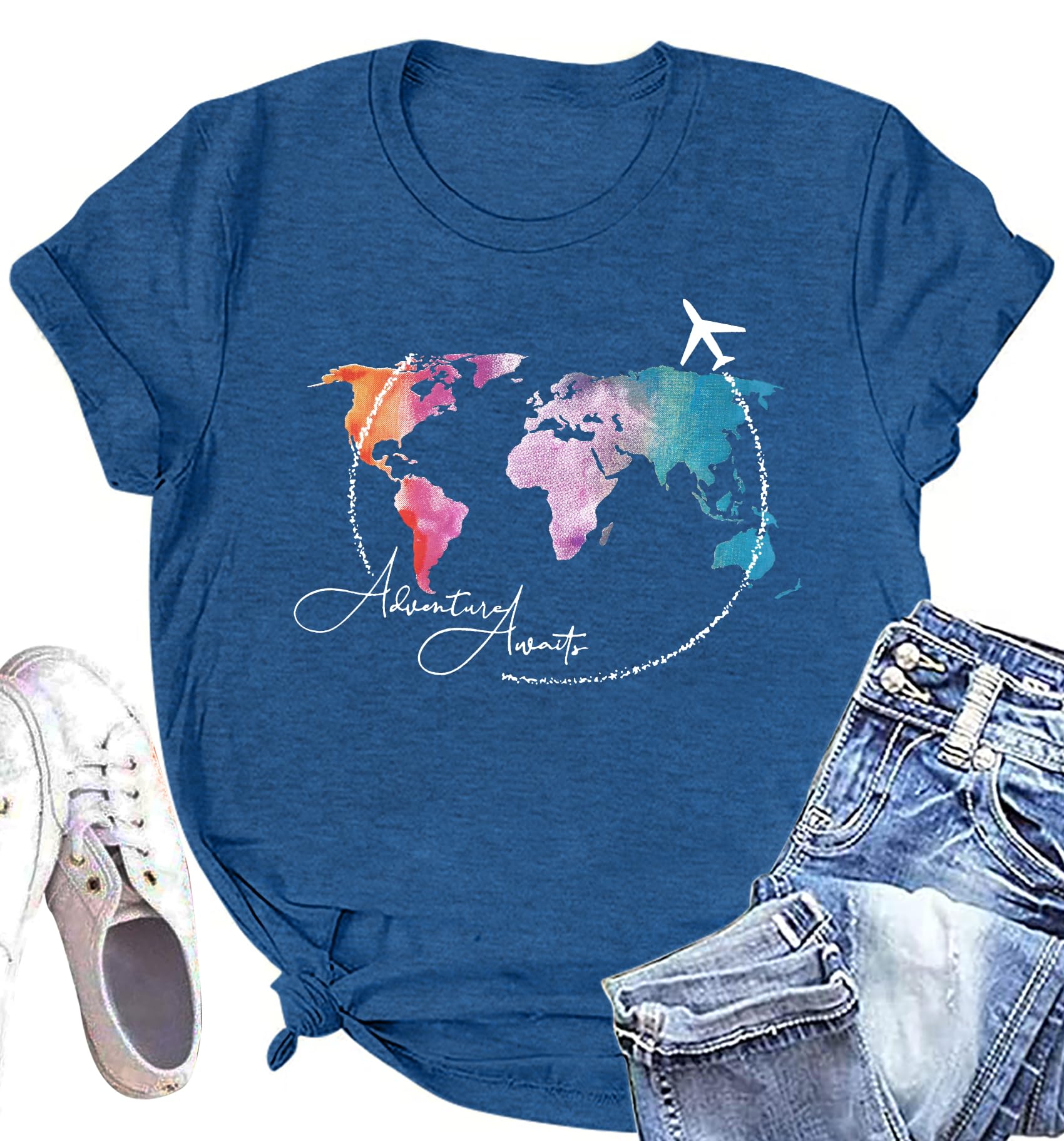 Funny Airplane Mode T-Shirt for Women - Travel Graphic Tee with Letter Print - Casual Crewneck Top for Airplane Travel, Vacation & Adventure Enthusiasts