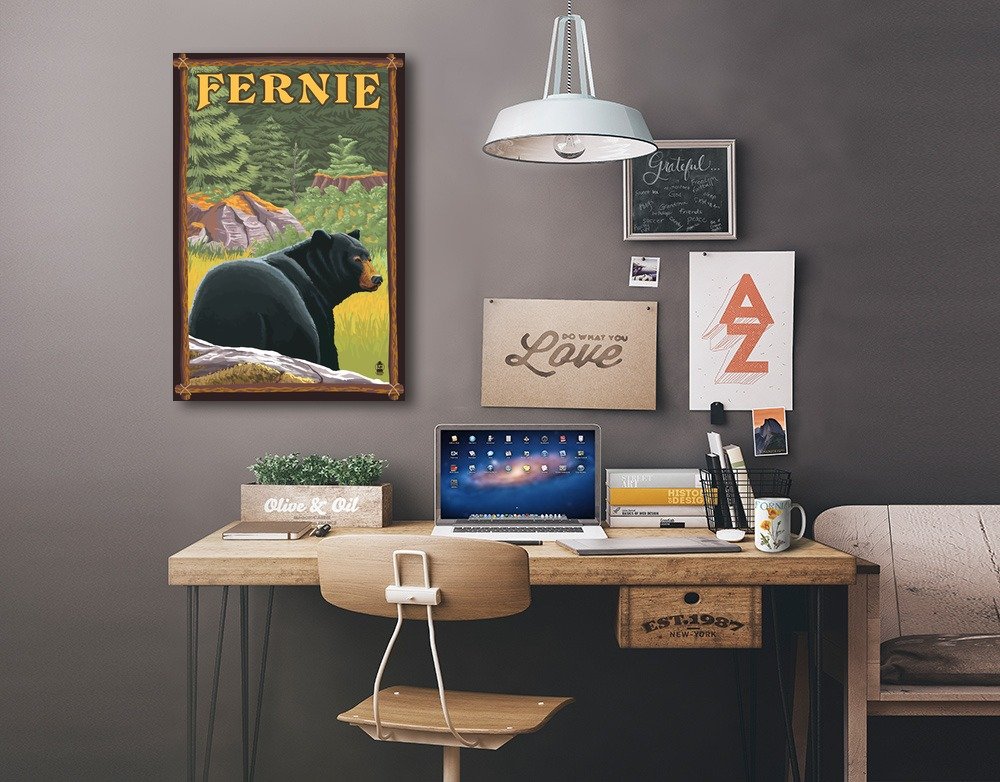 Lantern Press Fernie BC Bear in Forest Art Print - 16x24 Wrapped Canvas Wall Decor - Nature Wildlife Home Office Decor - Perfect for Living Room, Bedroom & Cabin Wall Art