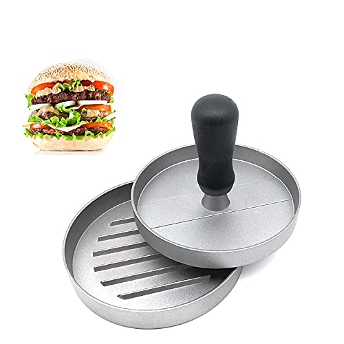 Premium Aluminum Burger Press & Hamburger Patty Maker with 50 Non-Stick Patty Papers - Perfect for BBQ, Grilling, Backyard Cookouts & Home Kitchen Use (Grey)