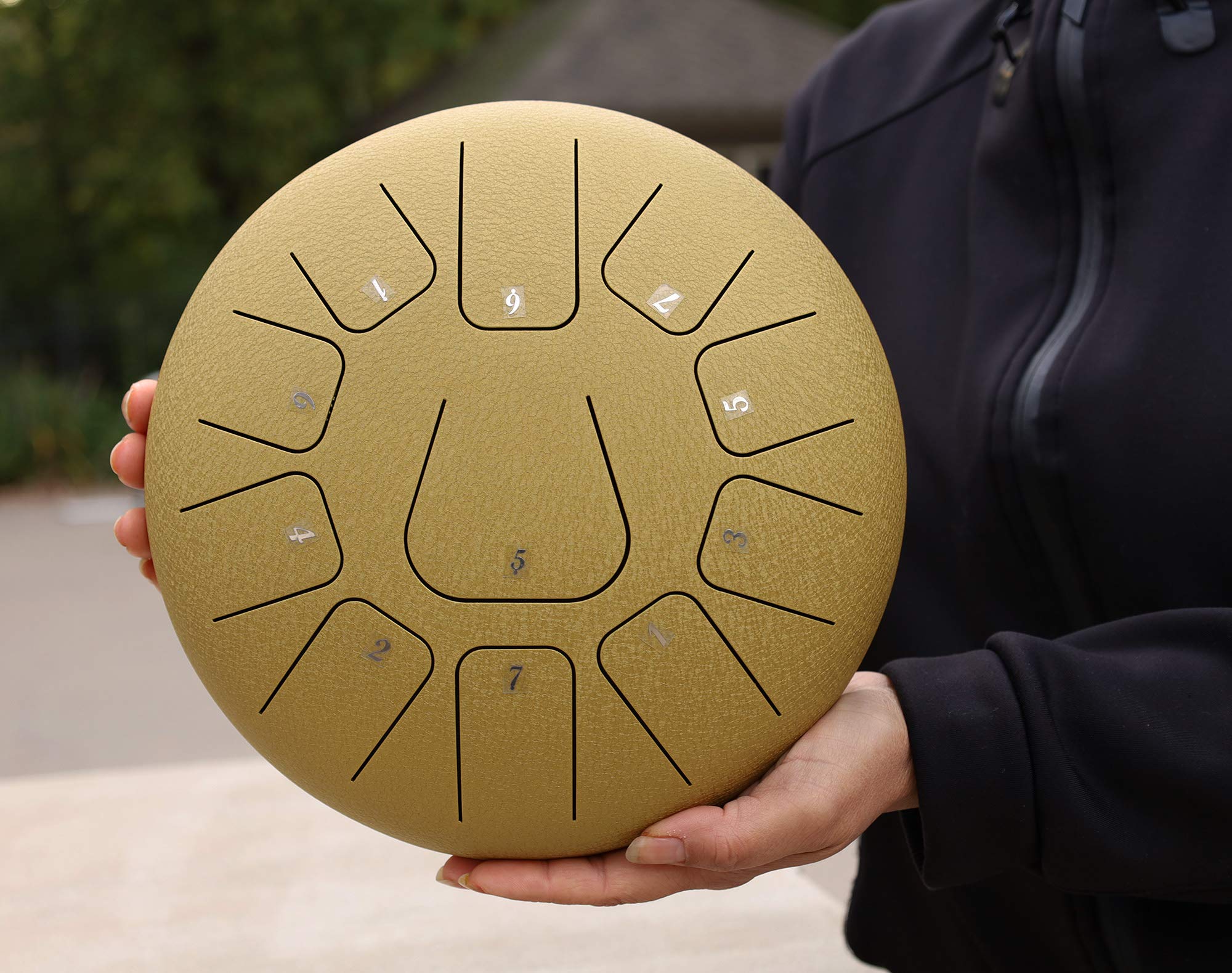 11-Note 10-Inch Steel Tongue Drum | Handpan Drum & Chakra Percussion Instrument with Pouch, Instruction Book, Mallets & Finger Picks (Yellow) - Perfect for Meditation, Sound Therapy, Music Education & Relaxation