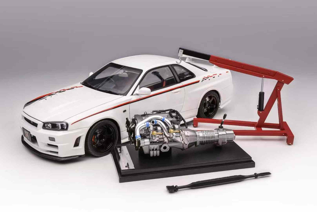 MotorHelix 1:18 Scale Nissan Skyline GT-R R34 NISMO Custom Diecast Model Car in White - Perfect for Collectors, Display, and Racing Enthusiasts
