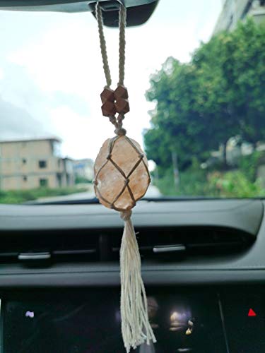 Handmade Raw Himalayan Salt Car Accessories - Natural Crystal Car Charm for Rear View Mirror, Spiritual Decor & Unique Gift for Women | Stress Relief, Positive Energy & Feng Shui for Safe Driving
