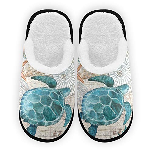 Men's & Women's Sea Turtle Plush Slippers - Ultra Soft Coral Fleece Lined House Shoes for Indoor/Outdoor Wear - Perfect for Home, Spa & Winter Comfort