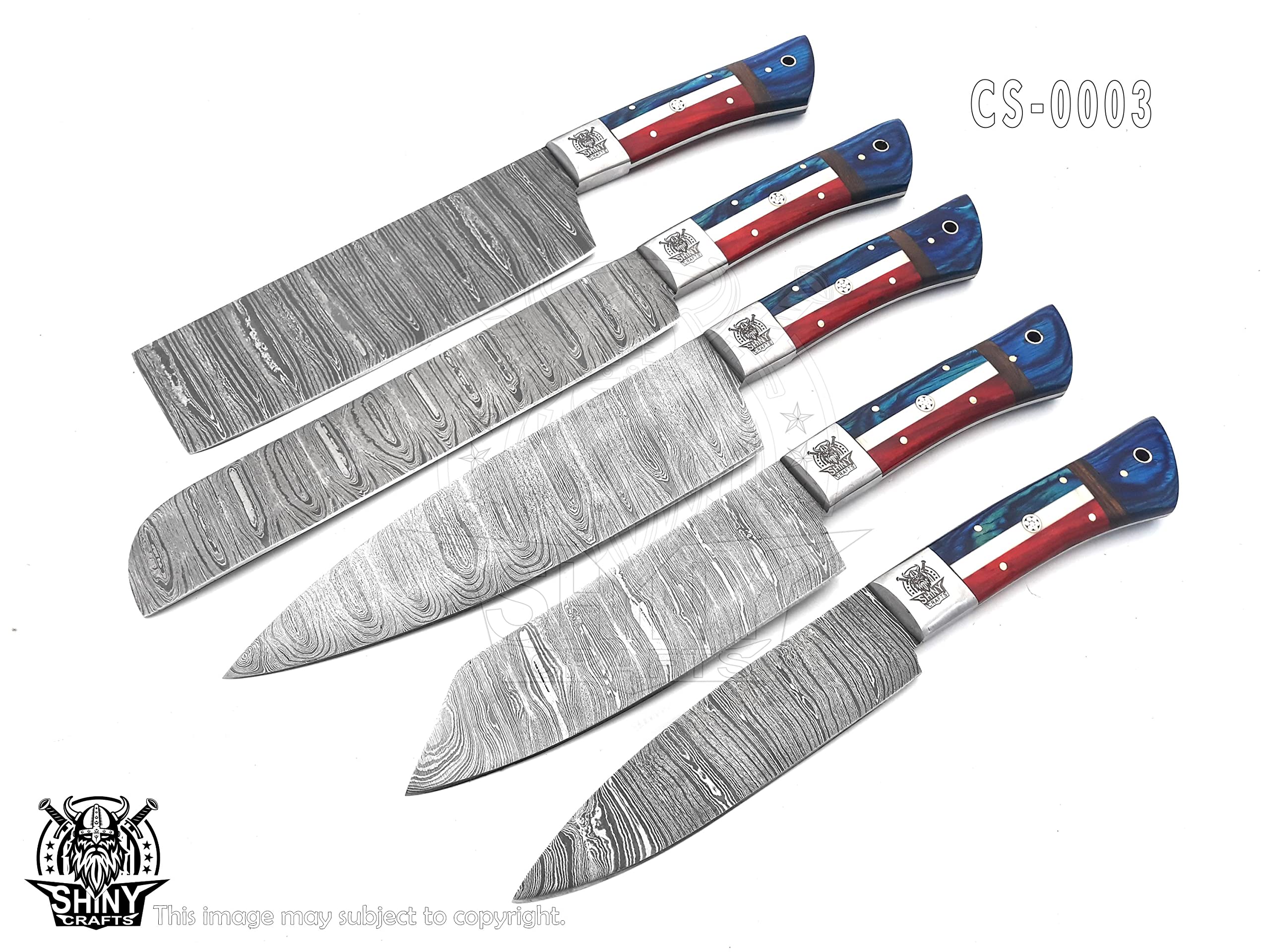 Premium Damascus Steel Chef Knife Set - Handcrafted Wood Handle Kitchen Knives with Razor-Sharp Blade & Leather Pouch Roll | Perfect for Professional Chefs, Home Cooking & Culinary Gifts (CS-03)