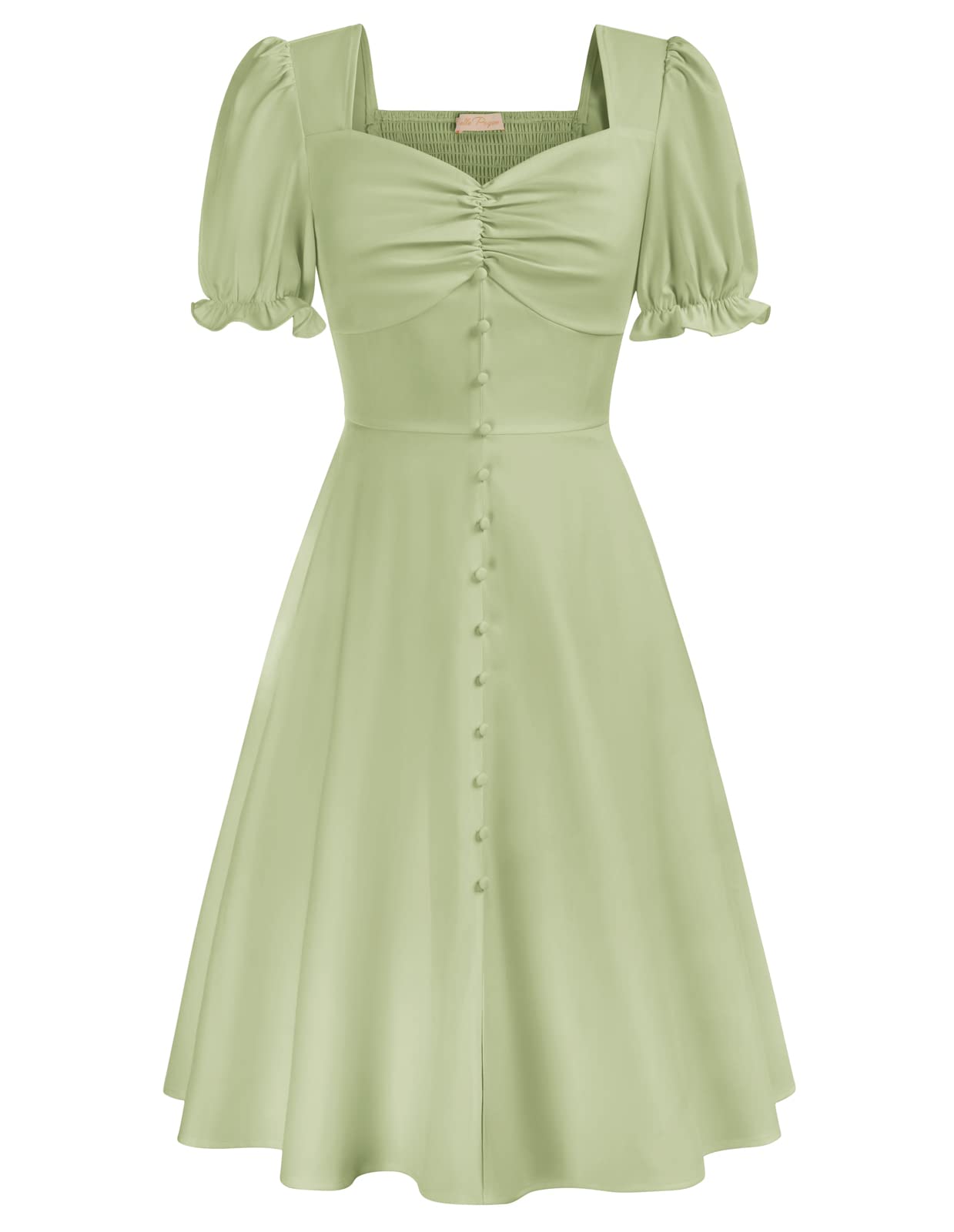 Belle Poque Women's Vintage 1950s Cottagecore Swing Dress - Summer Puff Short Sleeve Party Dress for Garden Tea, Picnic & Retro Events