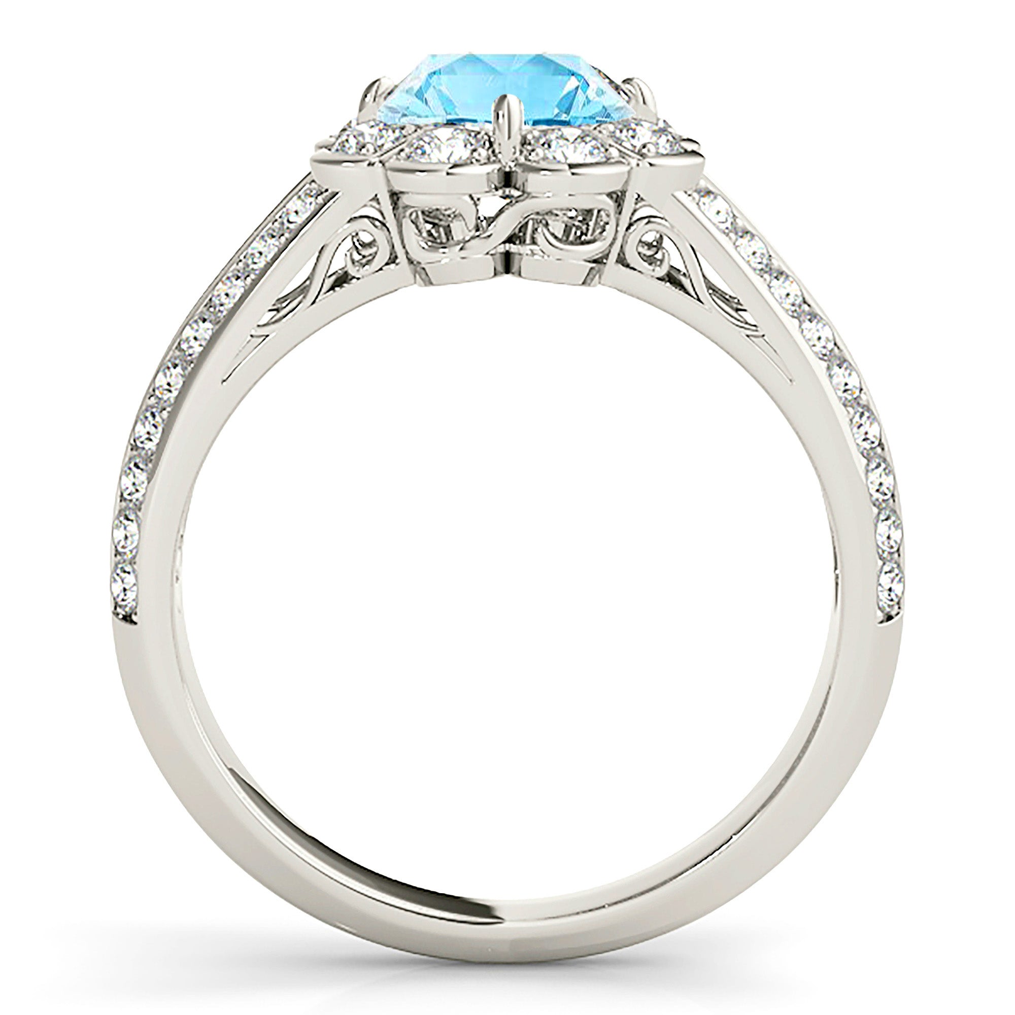 1.10 Ct Genuine Aquamarine Floral Halo Ring with Graduating Diamonds & 14K Solid Gold Band - Elegant Wedding, Engagement & Anniversary Jewelry Gift for Women