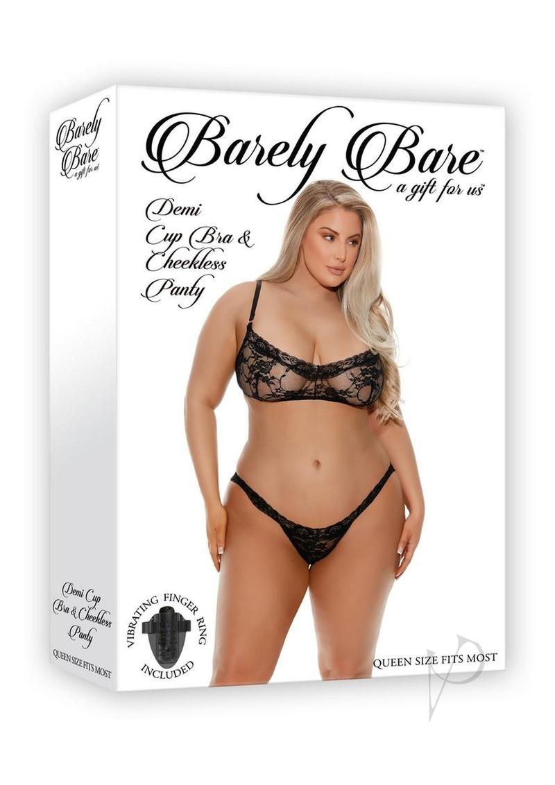 Barely Bare Demi Cup & Cheekless Panty 2-Piece Set - Plus Size Lingerie in Black | Sexy Comfort for Date Night & Boudoir Photography