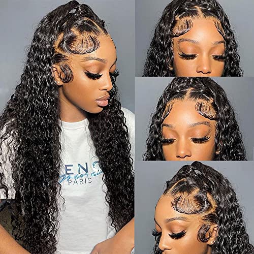 180% Density Water Wave Lace Front Wigs Human Hair - Pre Plucked Hairline with Baby Hair 13x4 Lace Frontal Wig for Black Women - 20 Inch HD Transparent Brazilian Virgin Wet & Wavy Curly Natural Color Wig | Perfect for Daily Wear, Special Occasions & Protective Styling