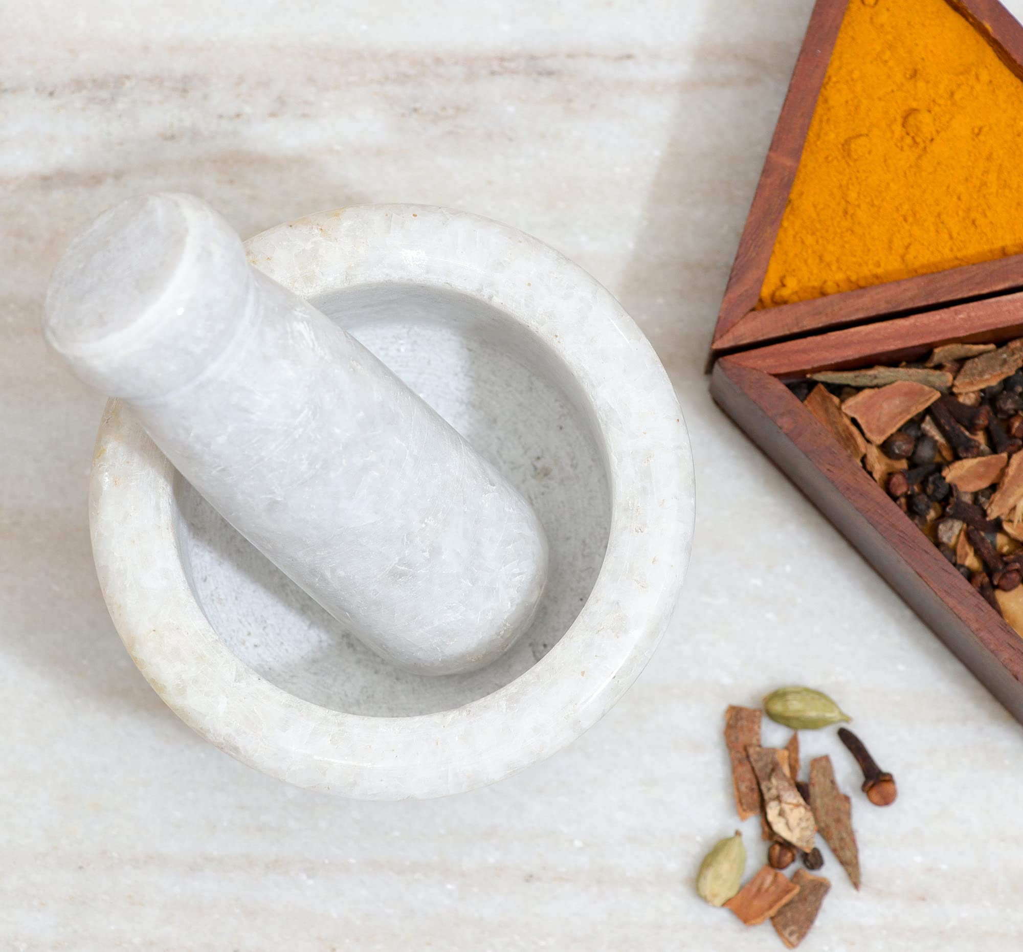 Premium White Marble Mortar and Pestle Set - 4 Inch Spice Grinder & Herb Crusher - Perfect for Guacamole, Pesto, Spices, Pills - Elegant Kitchen Gift for Women - Ideal for Home Cooking, Herbal Remedies & Gourmet Food Preparation